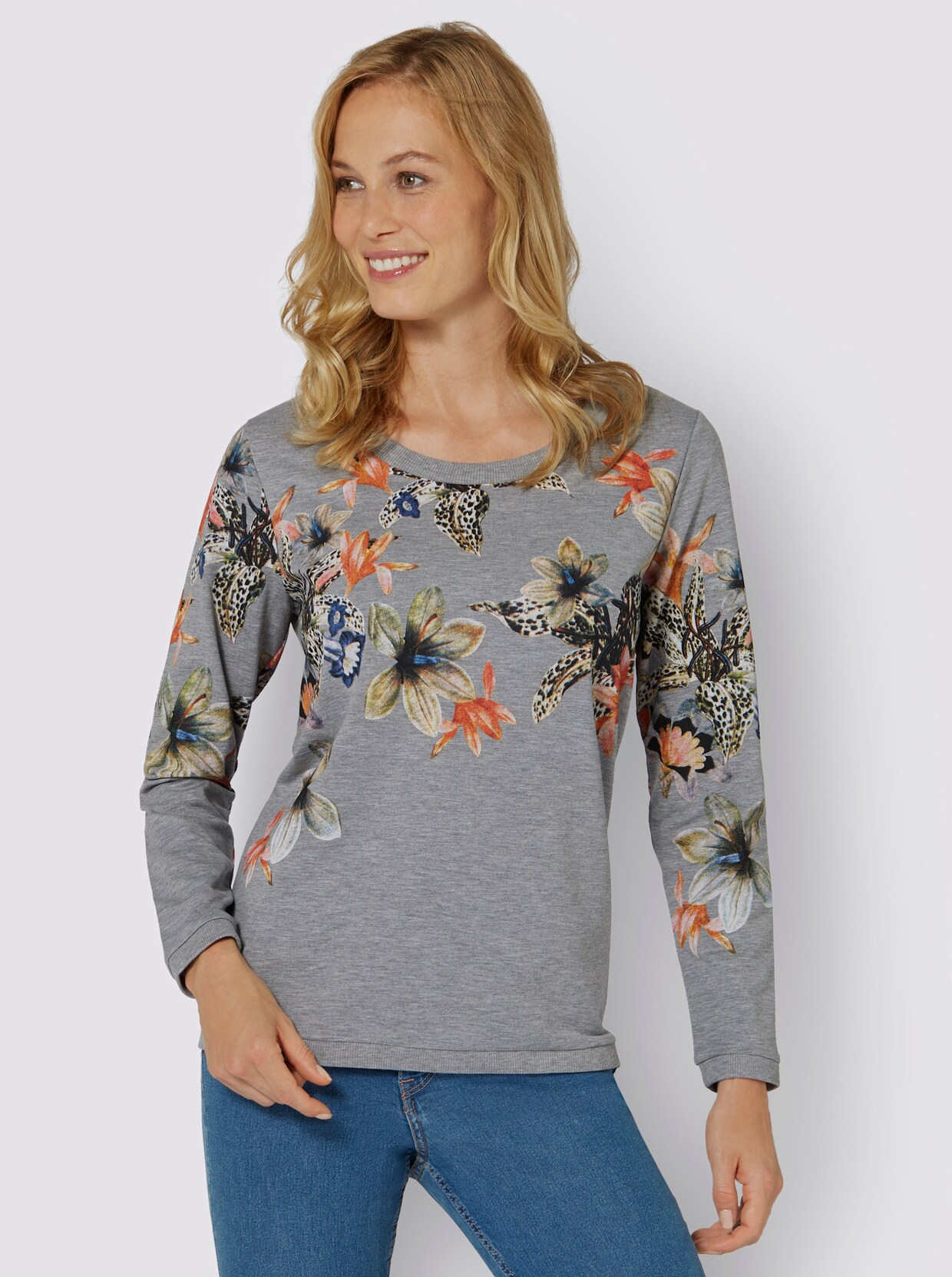 Sweatshirt - lichtgrijs geprint