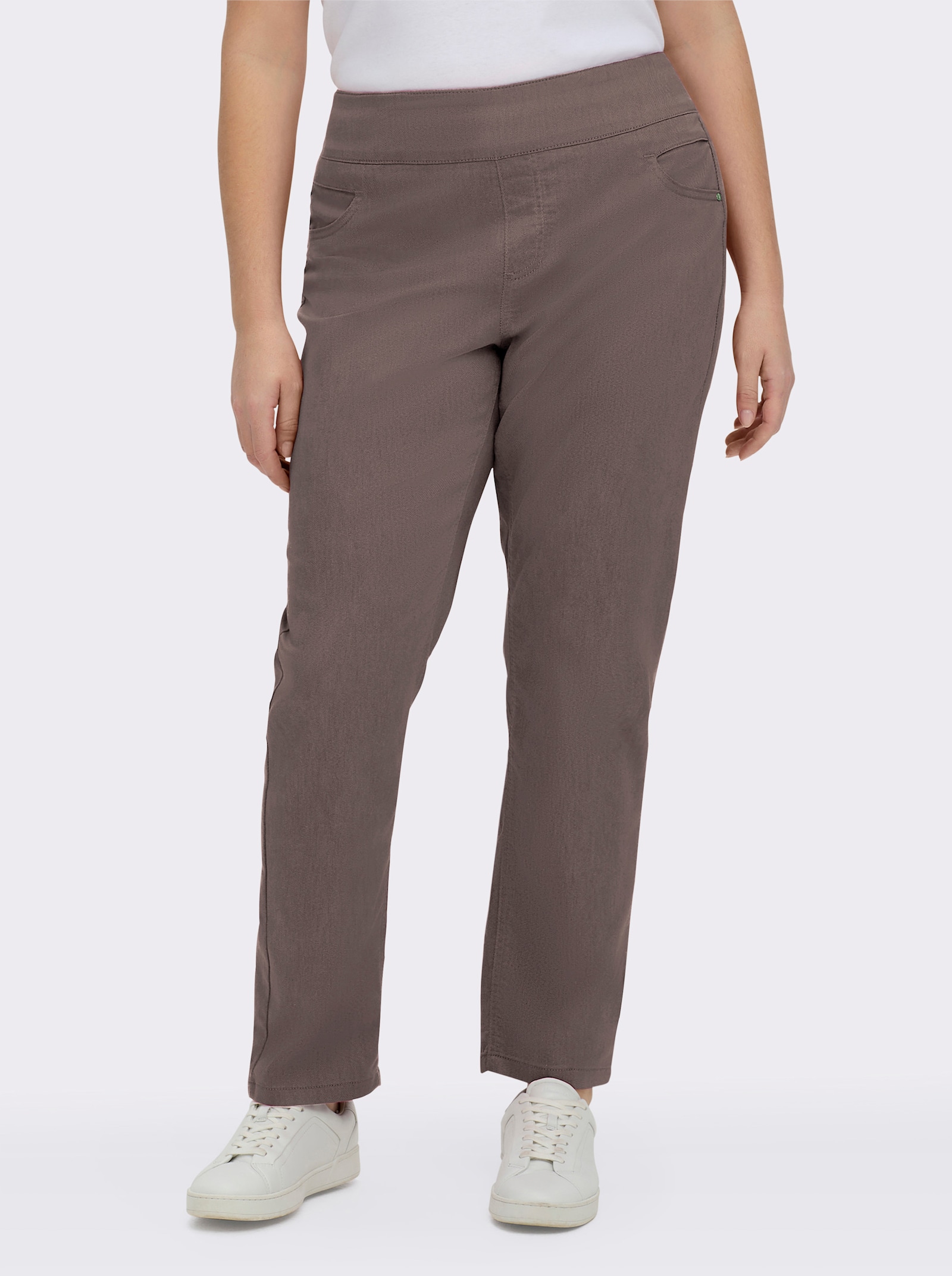 Schlupfhose mit hohem Dehnbund - dunkeltaupe