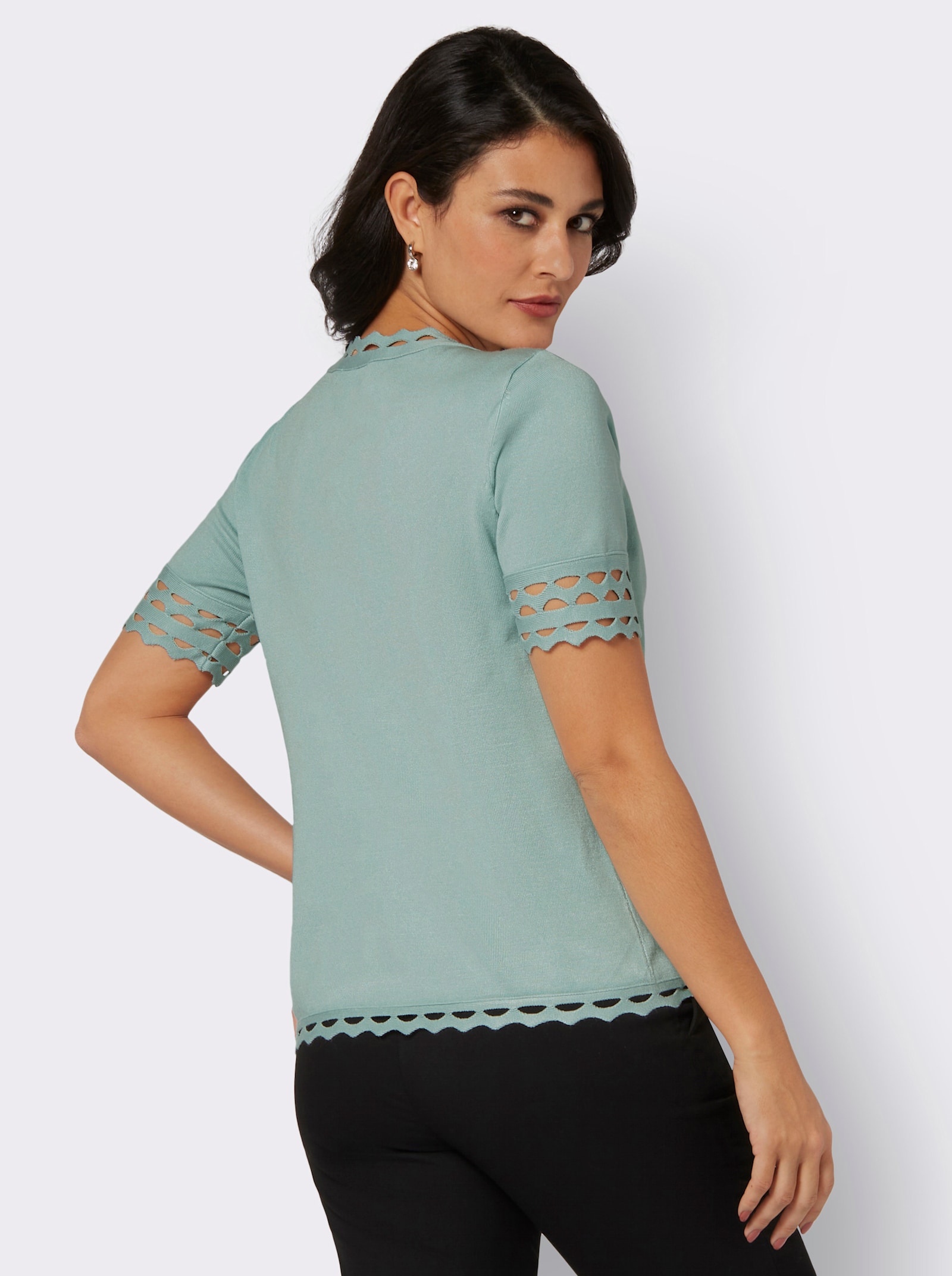 Pull à manches courtes avec finitions ondulées - menthe