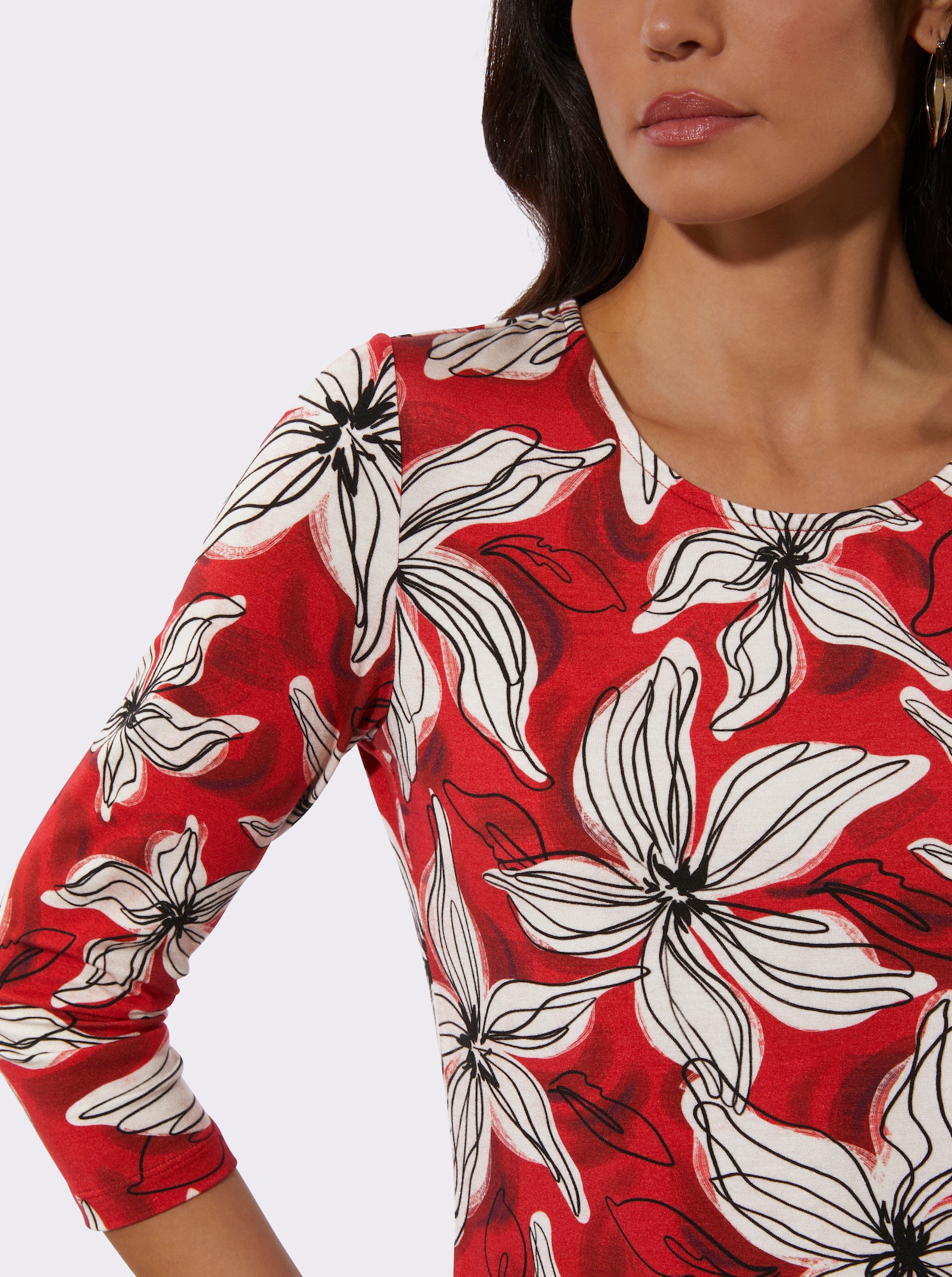 3/4-Arm-Shirt im Blüten-Dessin - rot-champagner-bedruckt