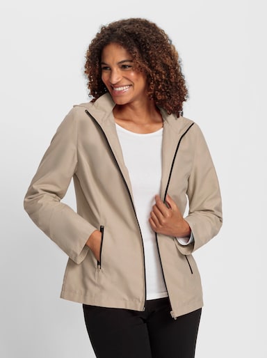 Kapuzenjacke mit Kontrast-Reißverschluss, gefüttert - beige