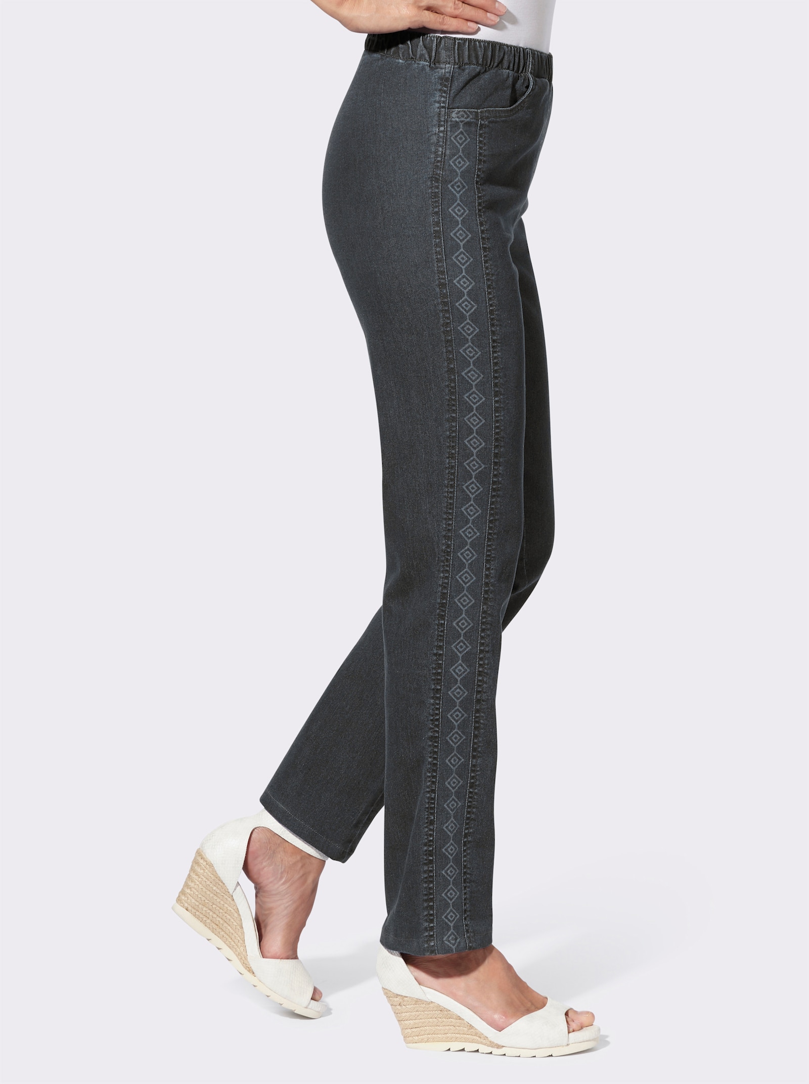 Comfortjeans met print opzij - antraciet/grey-denim