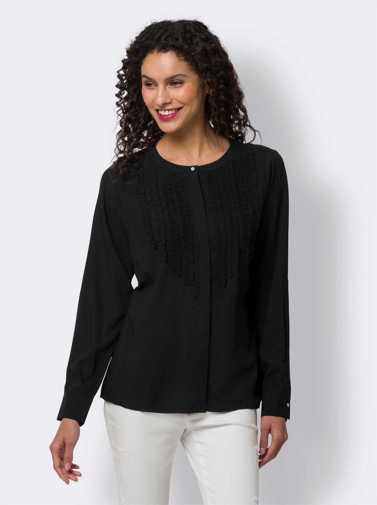 heine Rüschenbluse im Denim-Look - schwarz