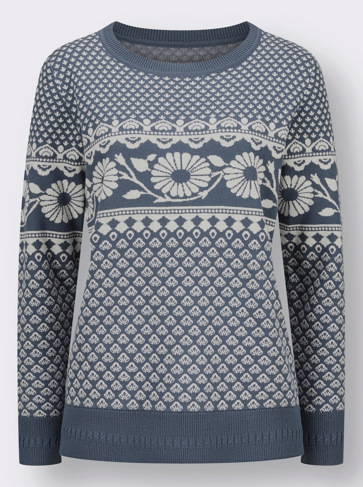 Jacquard-Pullover - rauchblau-champagner-gemustert