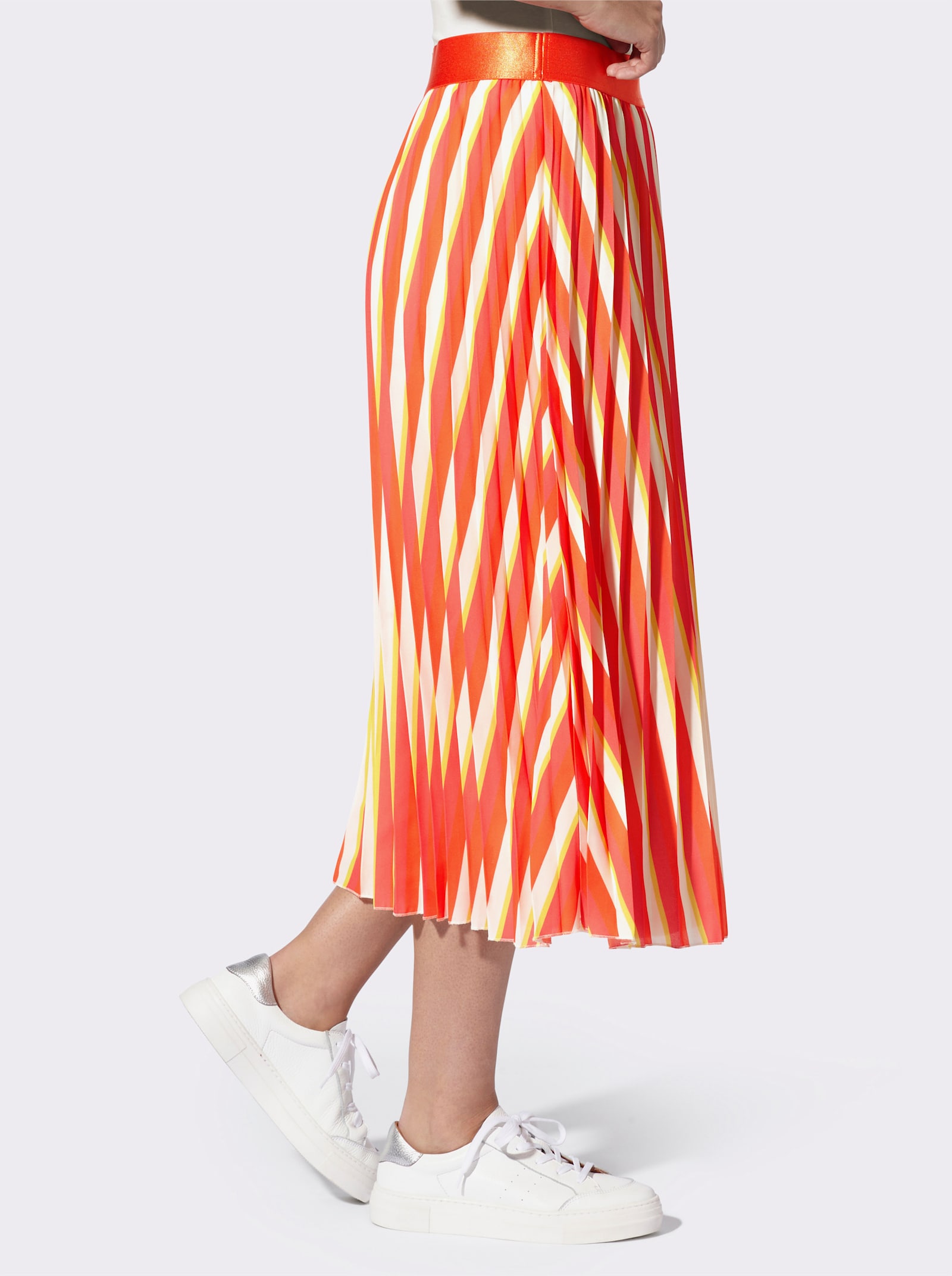 heine Sommerrock mit Plisseefalten - orange-koralle-bedruckt