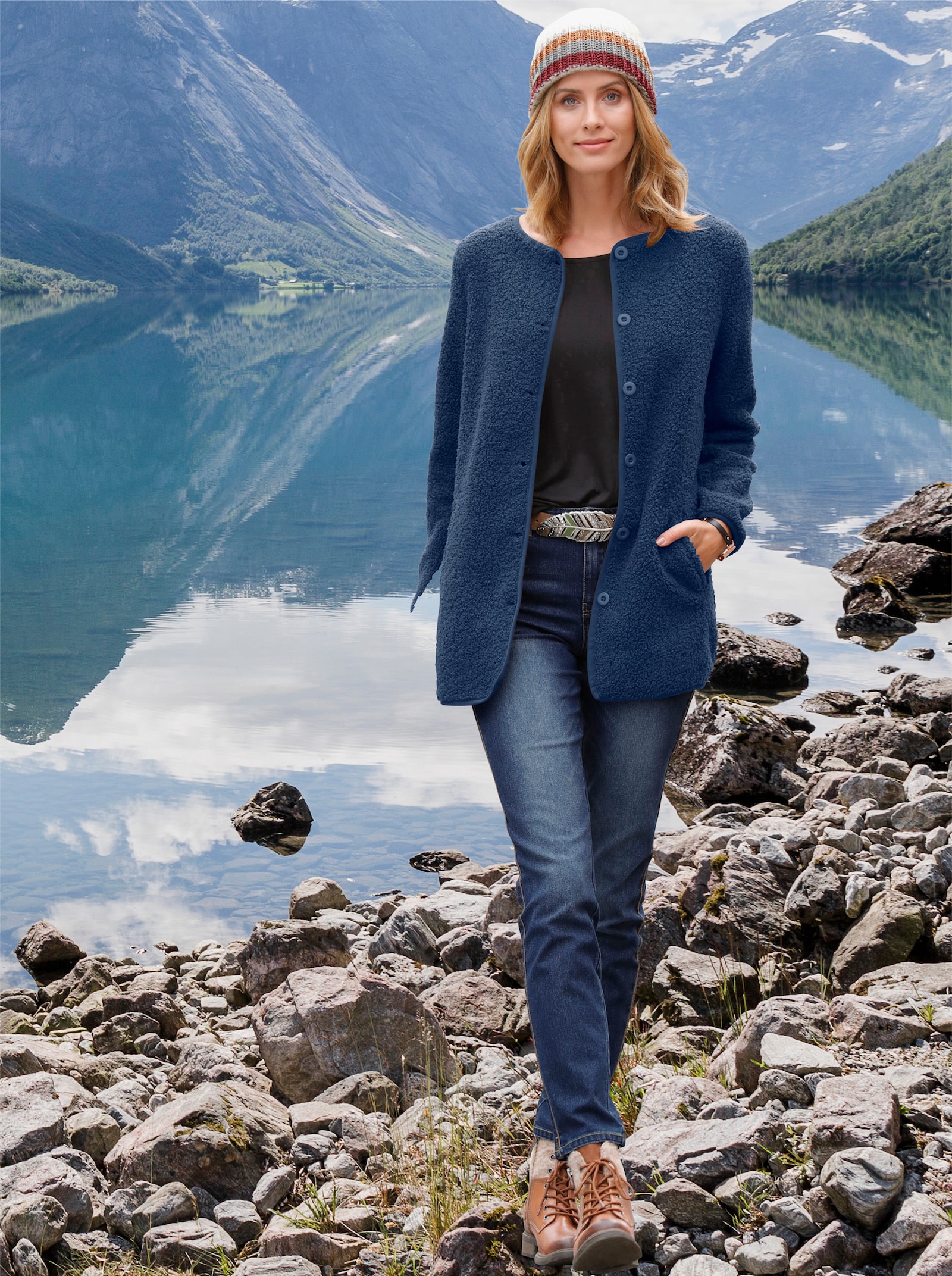 Fleecejacke in Teddy-Qualität - jeansblau