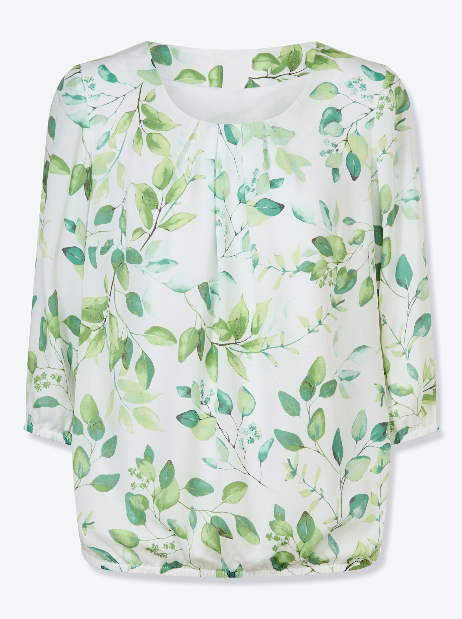 Georgettebluse im Blätter-Dessin - weiß-eucalyptus-bedruckt
