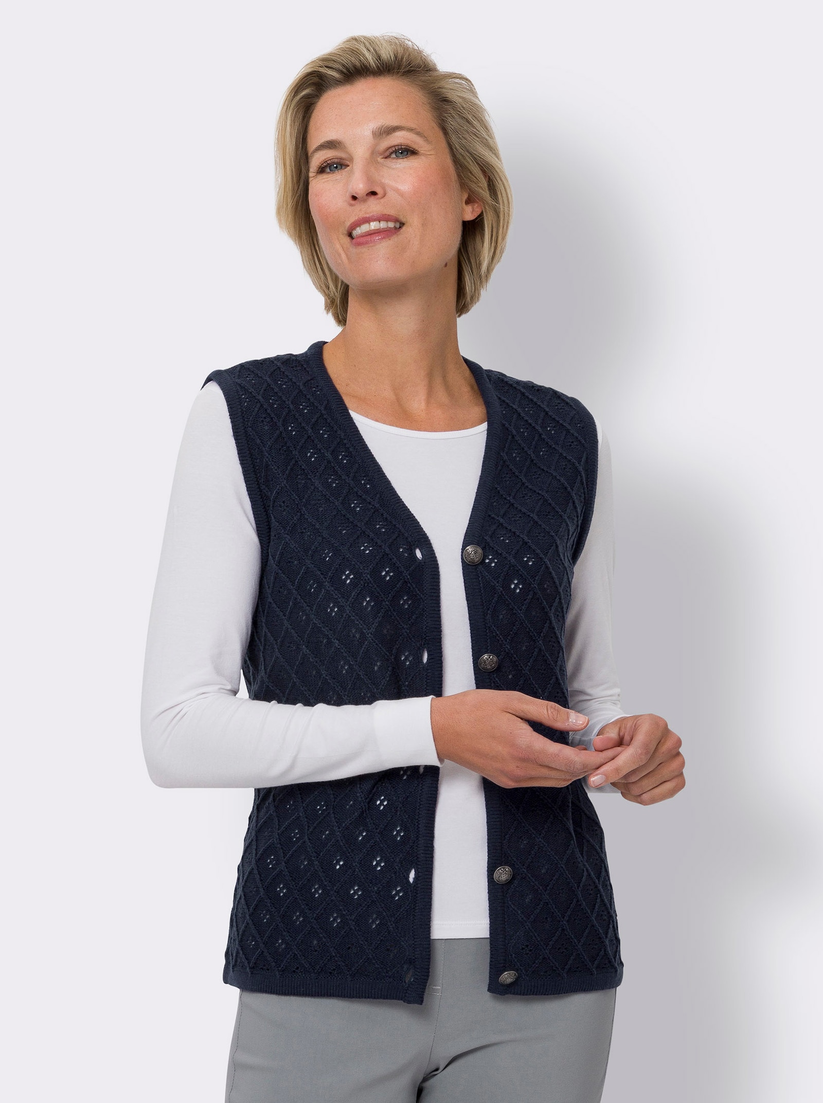 Strickweste mit Ajour-Muster - marine