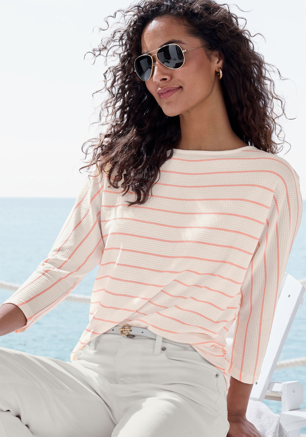 Vivance Shirt met 3/4-mouw - wit, apricot
