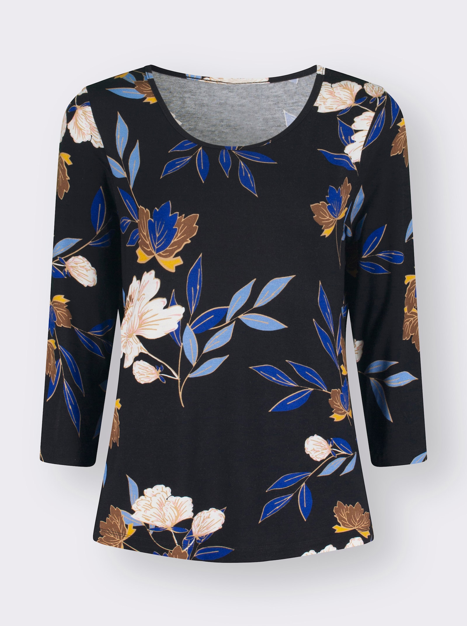 Print-Shirt mit floralem Muster - royalblau-ocker-bedruckt
