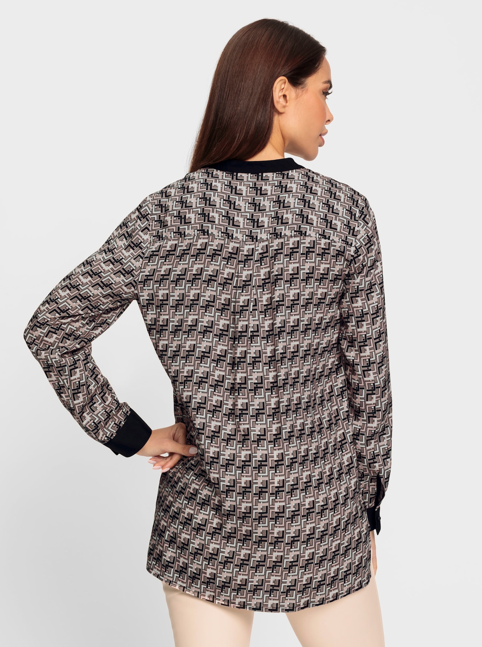 heine Schlupfbluse in Wickel-Optik - taupe-schwarz-bedruckt