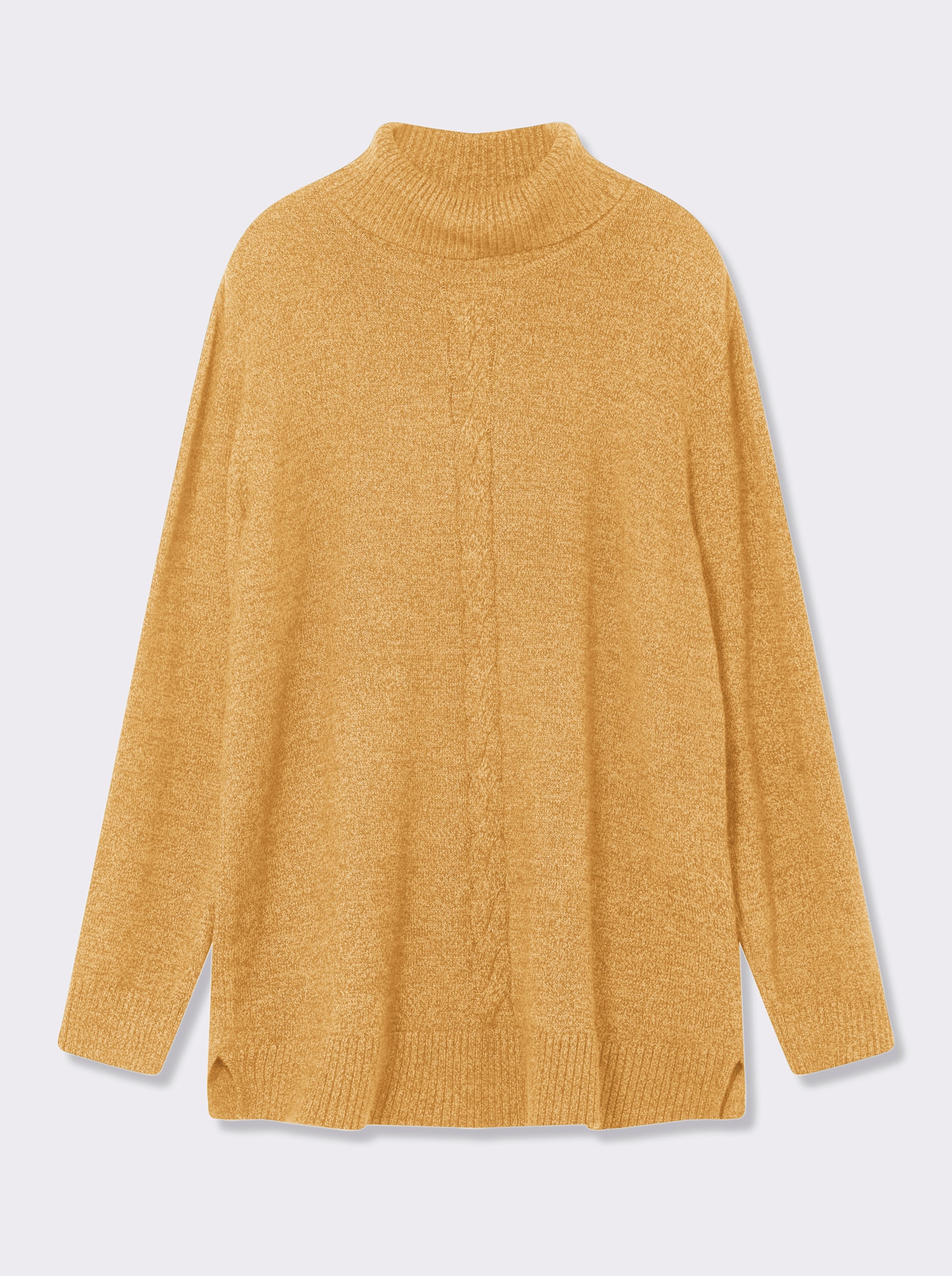 sheego Rollkragenpullover mit Zopfmuster vorn - ocker-meliert