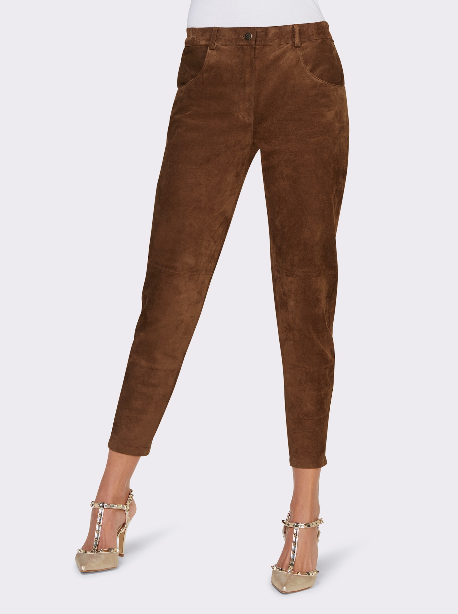 heine Pantalon en cuir avec ceinture élastique latérale - ambre