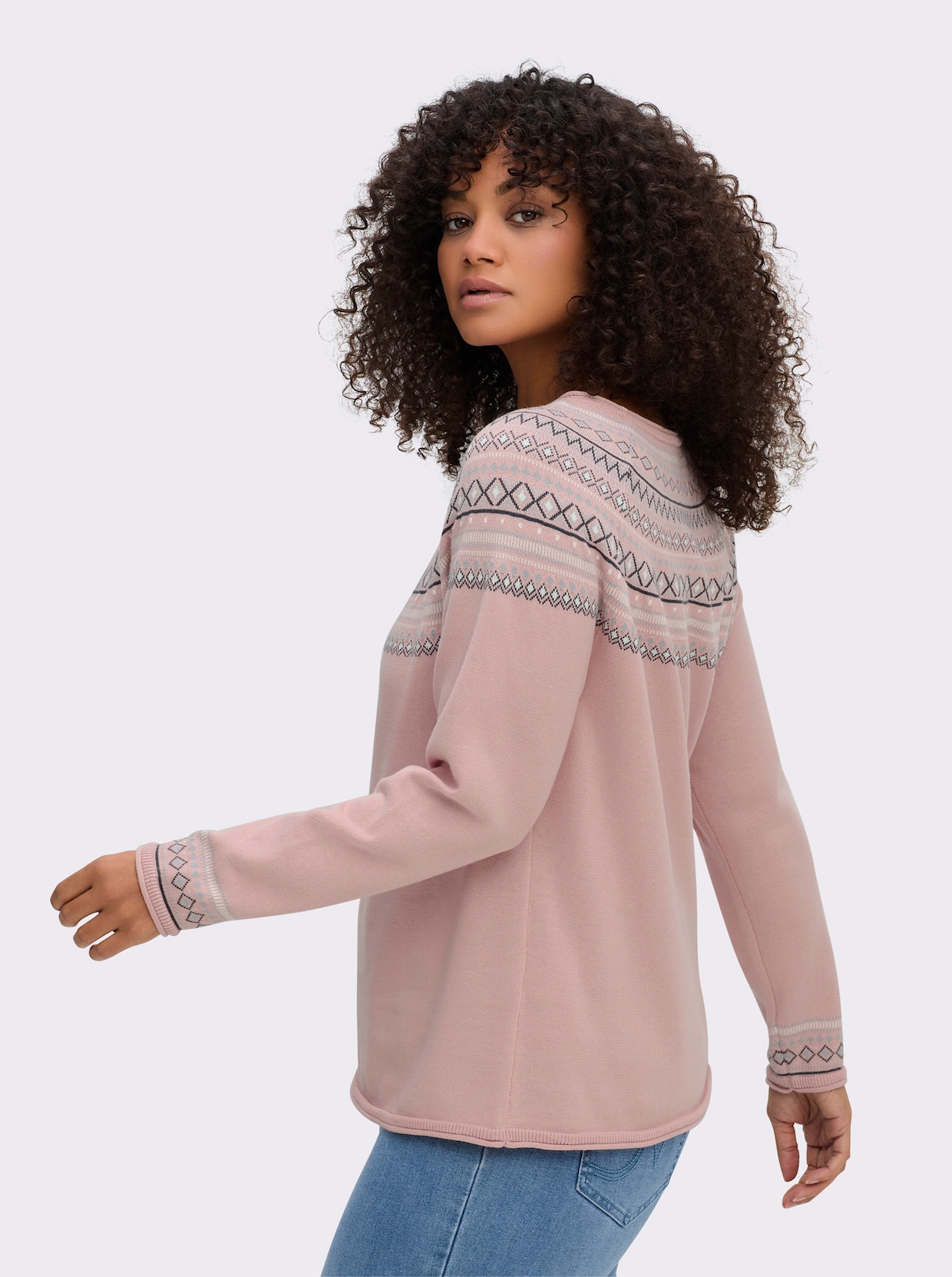 Norwegerpullover aus reiner Baumwolle - rosé-gemustert