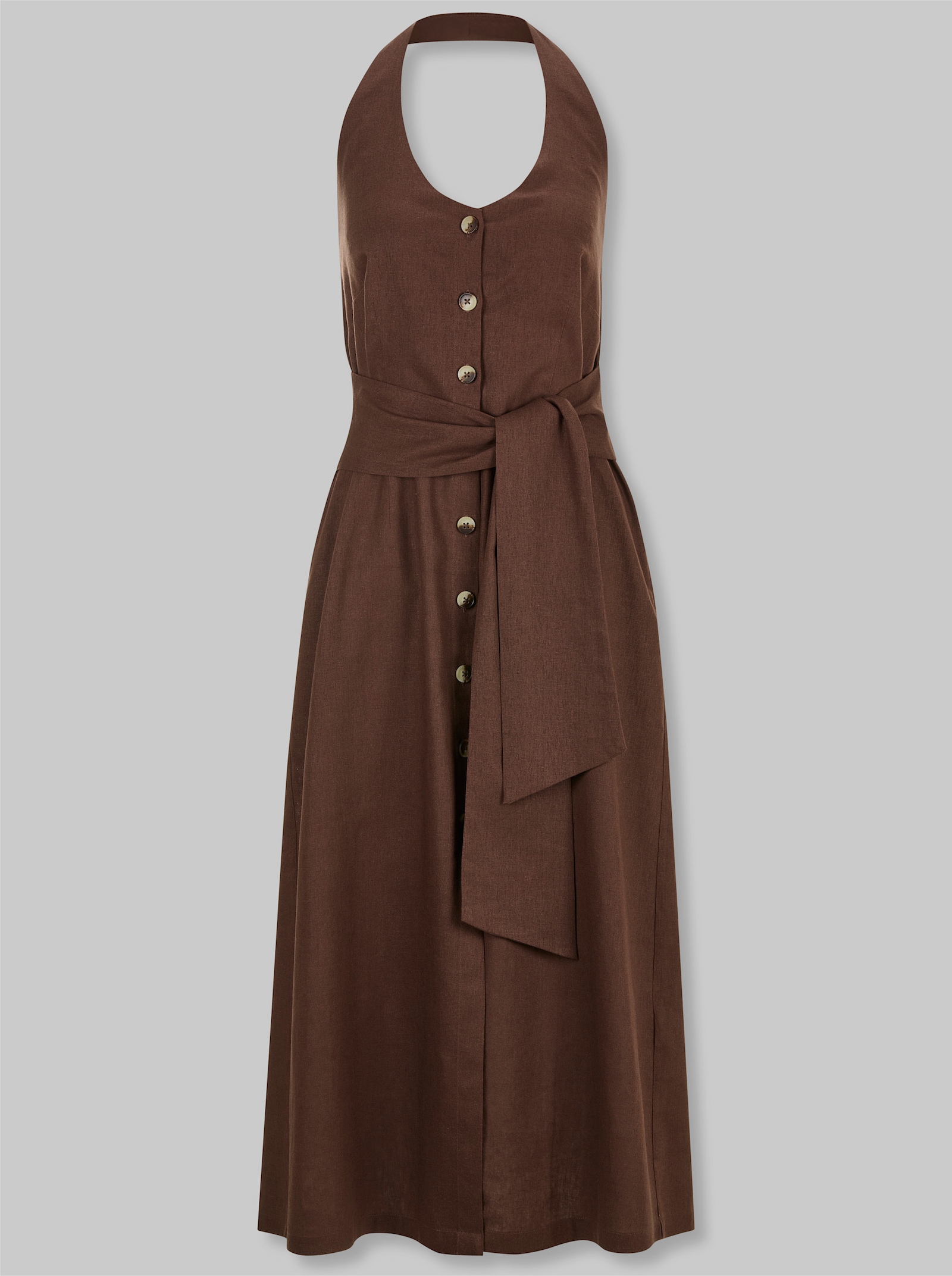 heine Neckholderkleid aus Leinen-Viskose-Mischung - schoko