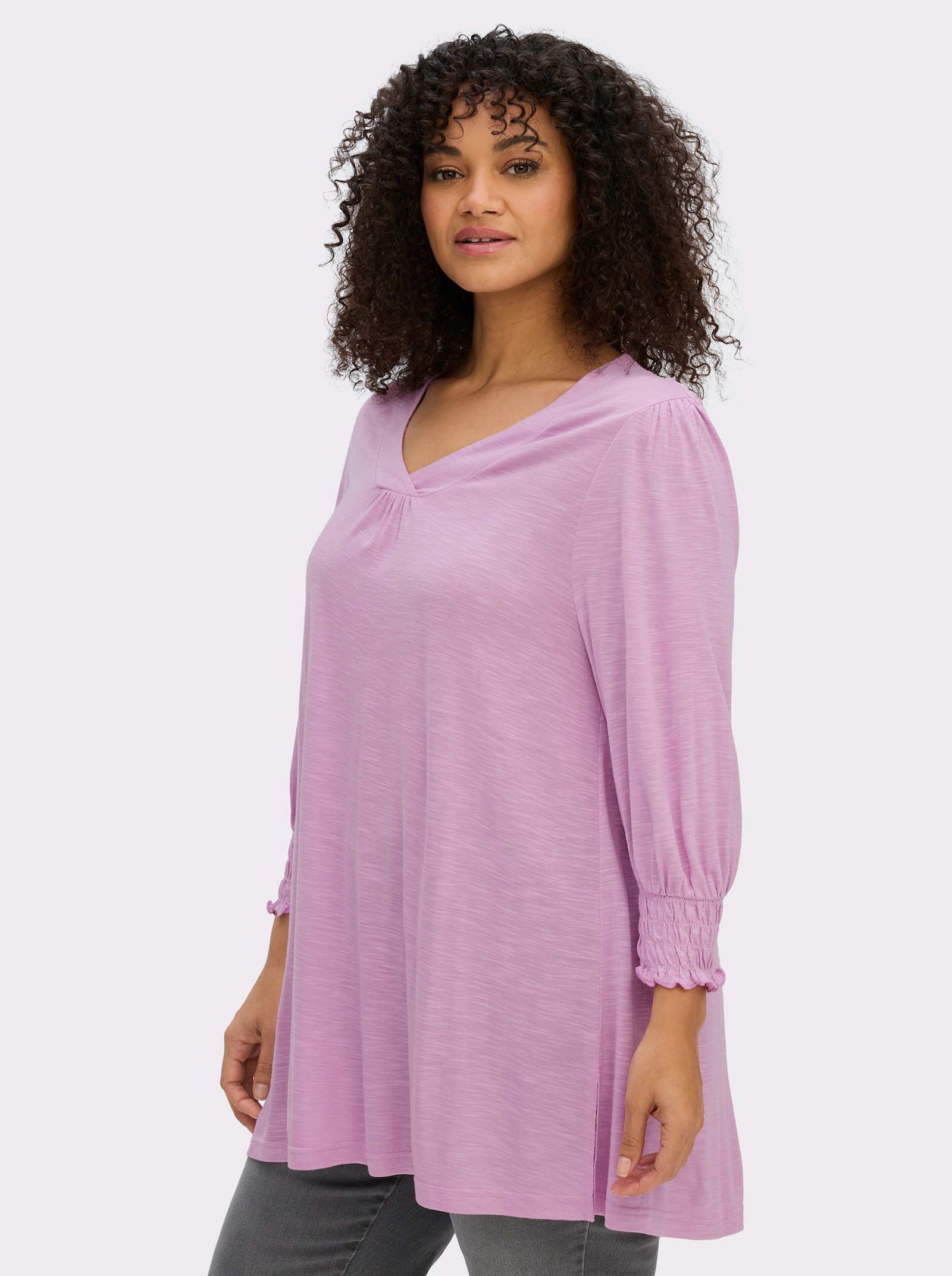 sheego 3/4-Arm-Shirt in A-Linie, mit Ballonärmeln - orchidee