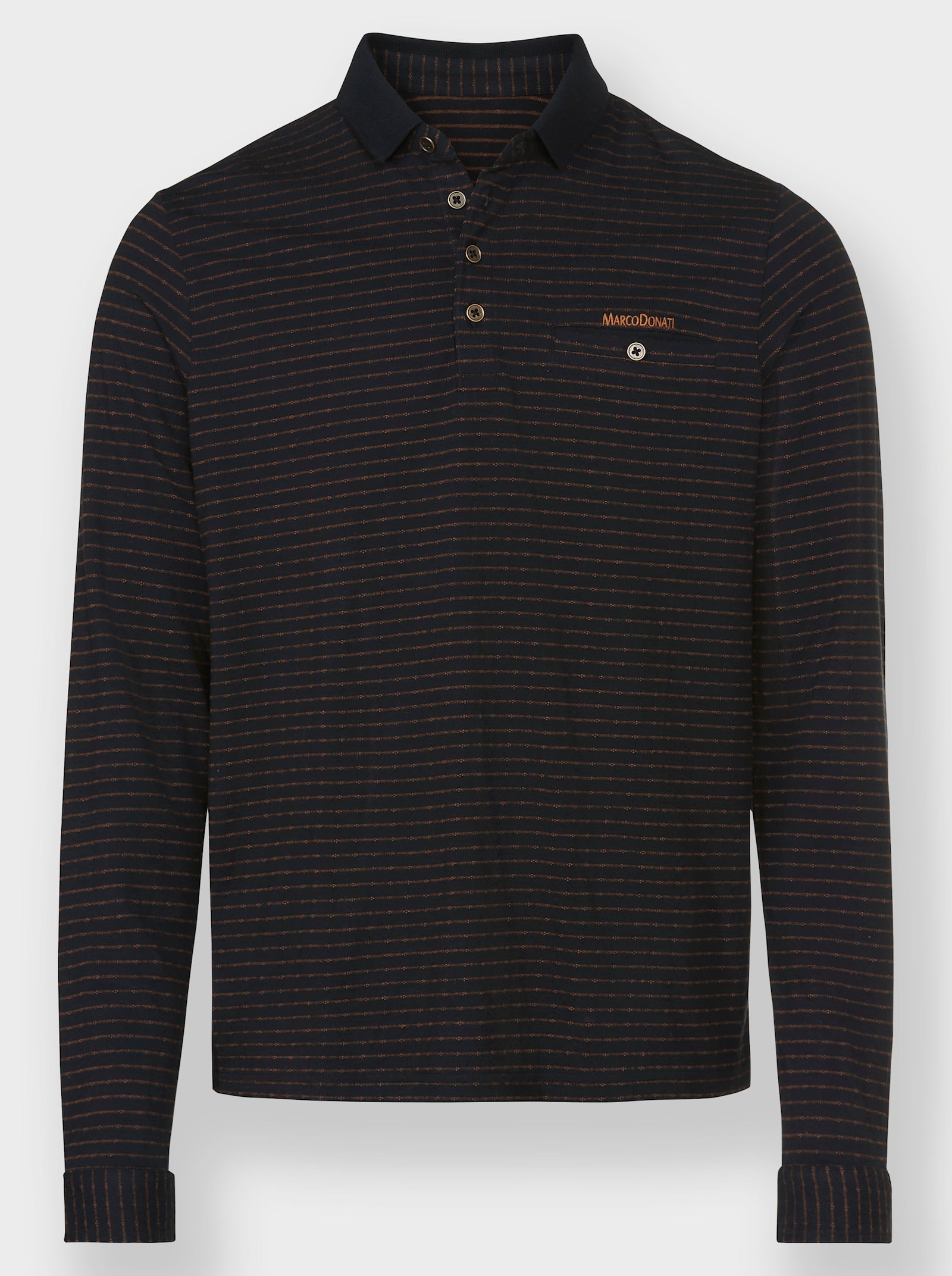 Marco Donati Poloshirt met lange mouwen in gestructureerd jacquardpatroon - zwart/cognac gedessineerd