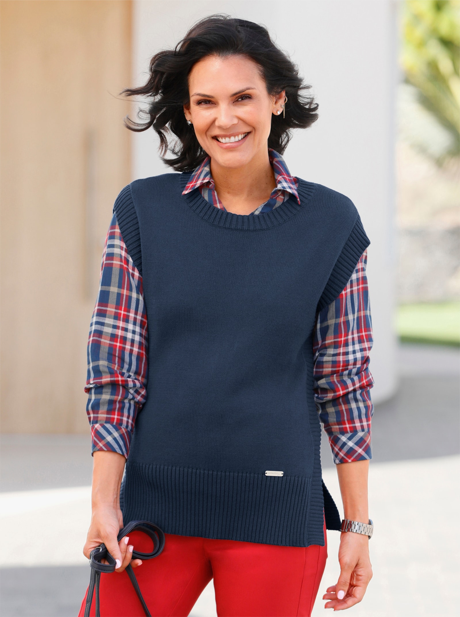 Pullunder mit Rippensäumen - dunkelblau