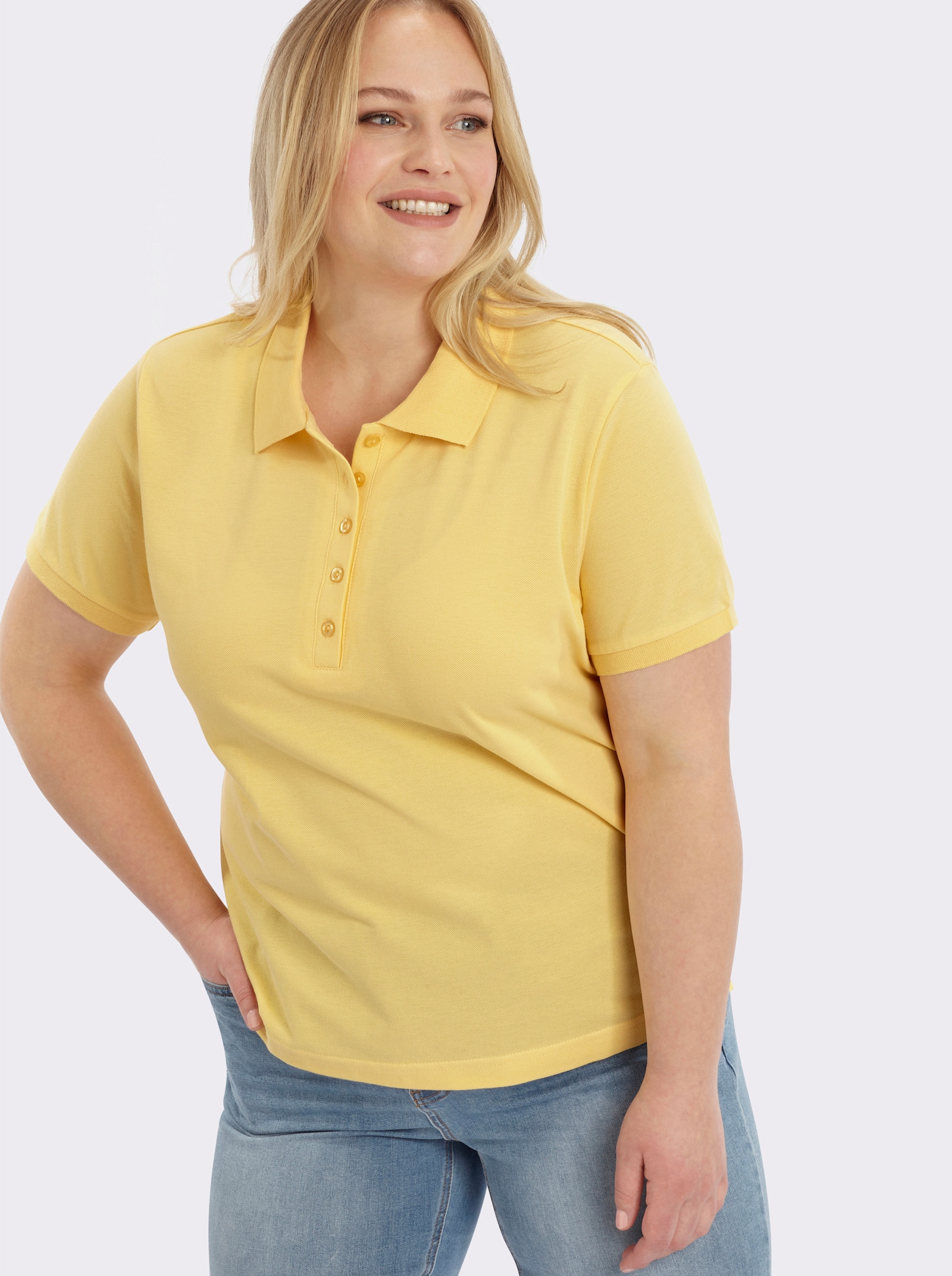 Poloshirt mit Seitenschlitzen - maisgelb