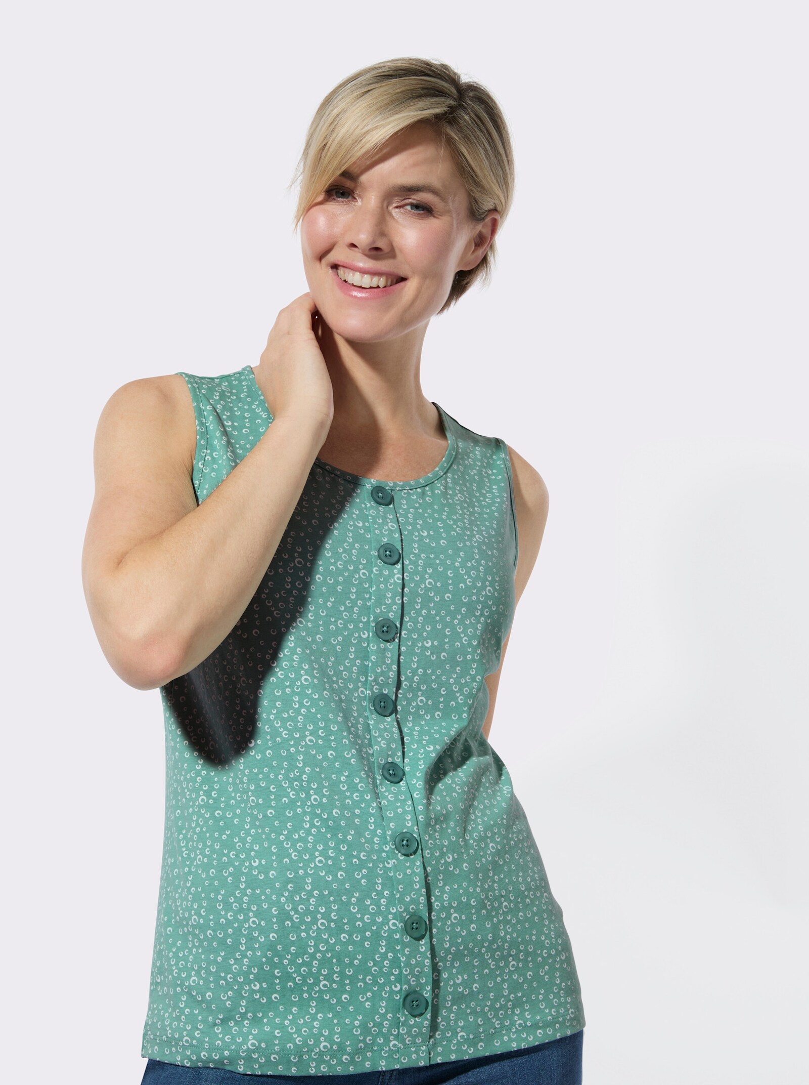 Shirttop im Doppelpack - salbei-weiß-getupft + salbei