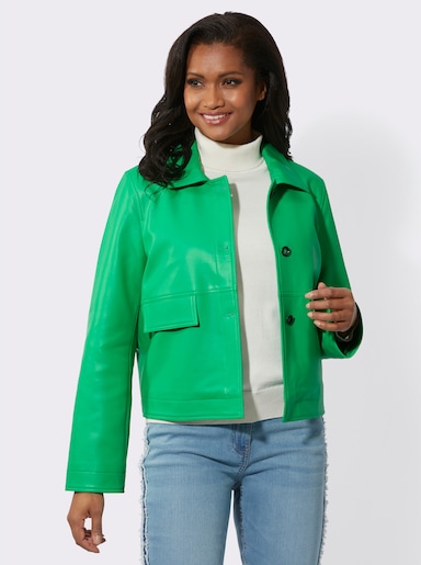 Lederimitatjacke in kurzer, gerader Form - grasgrün