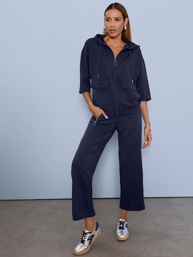 Sweatjacke mit Spitzen-Verzierung - marine
