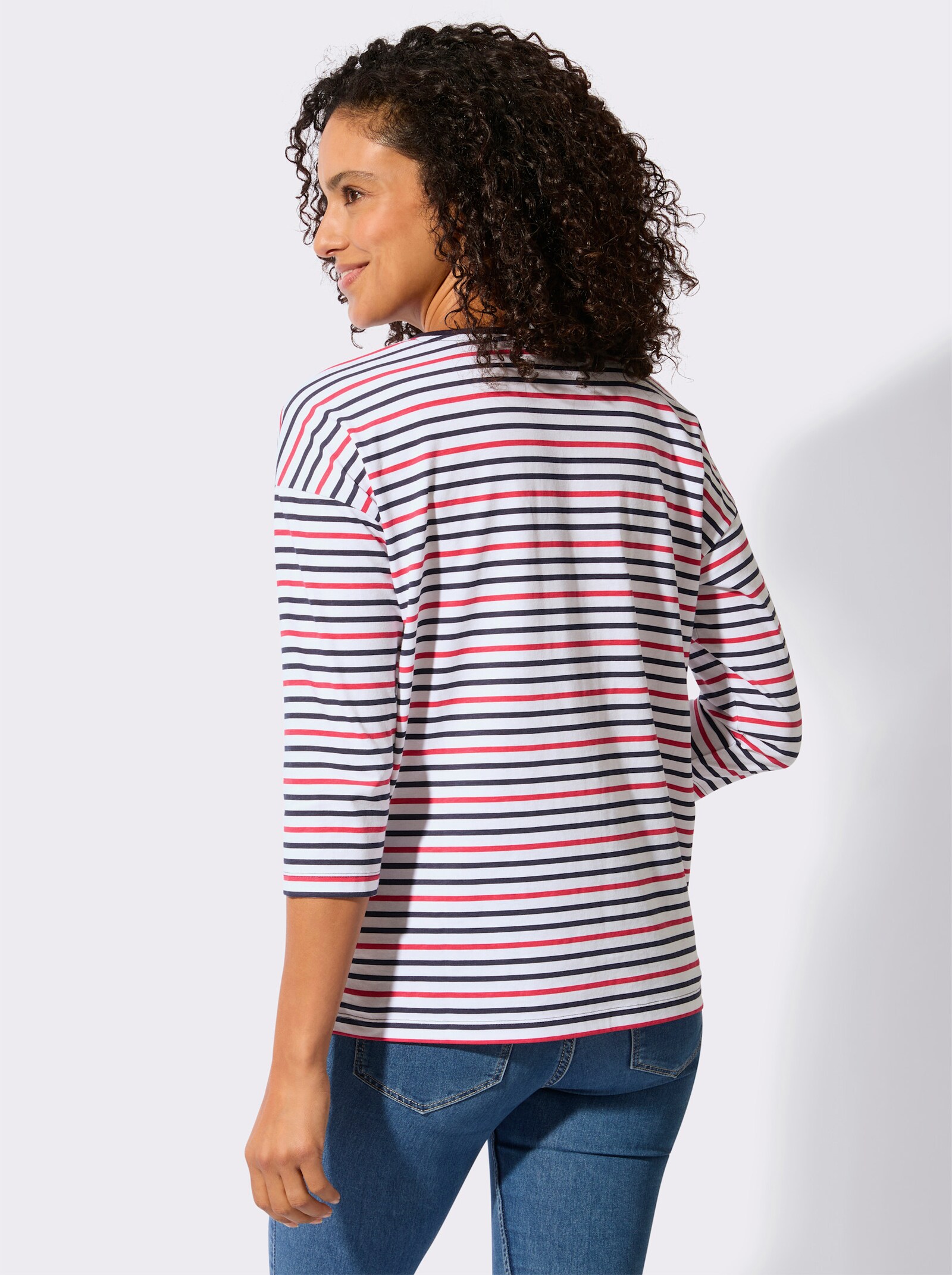 Ringelshirt mit 3/4-Ärmeln - weiß-marine-geringelt