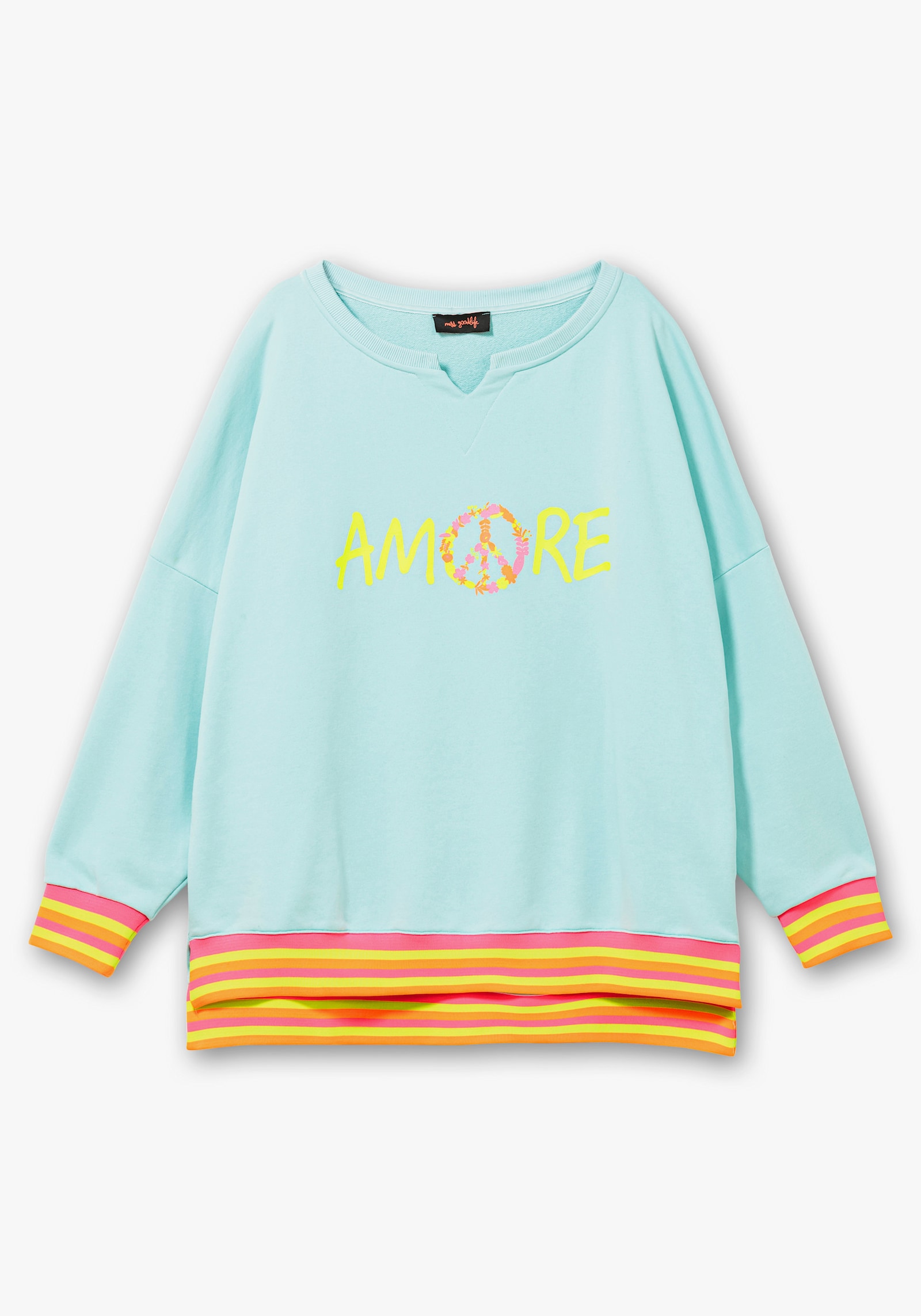 sheego loves miss goodlife Sweatshirt mit Statementprint und Ringelbündchen - hellblau-bedruckt