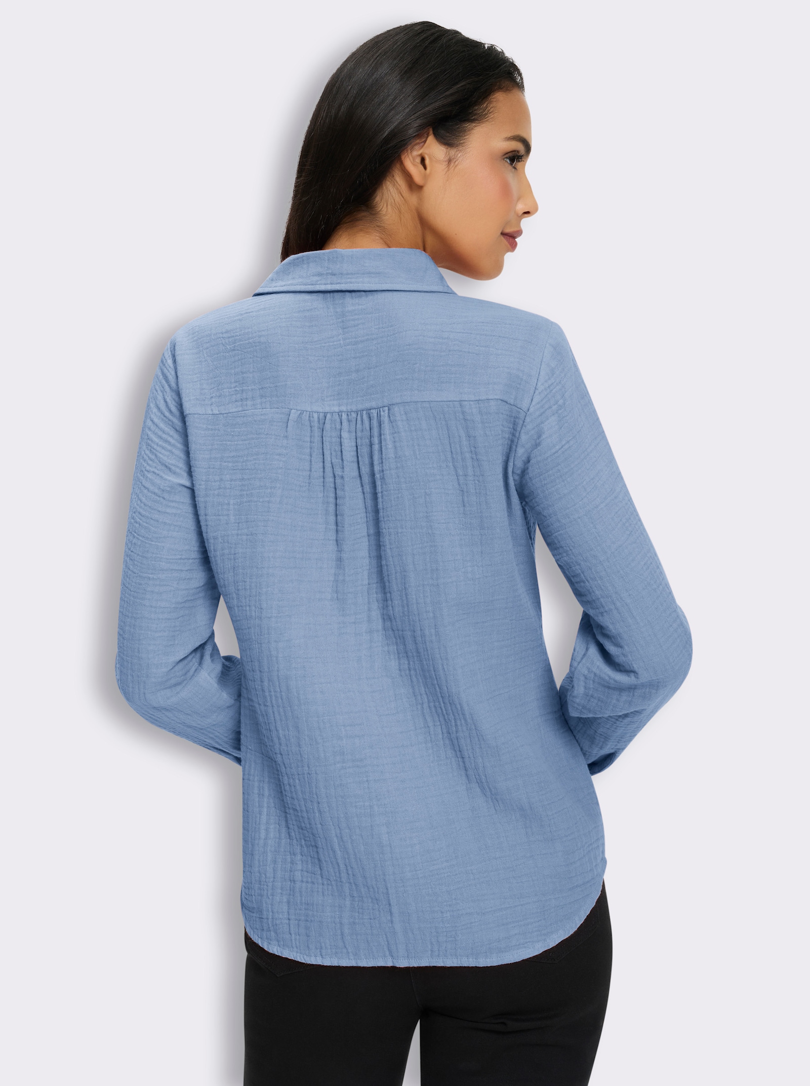 Langarmbluse mit Hemdkragen - bleu