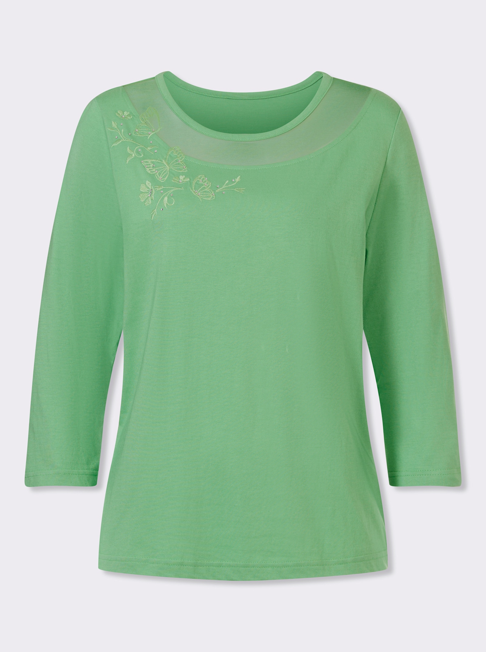 Kortärmad topp med fjärilsbroderi - äpple