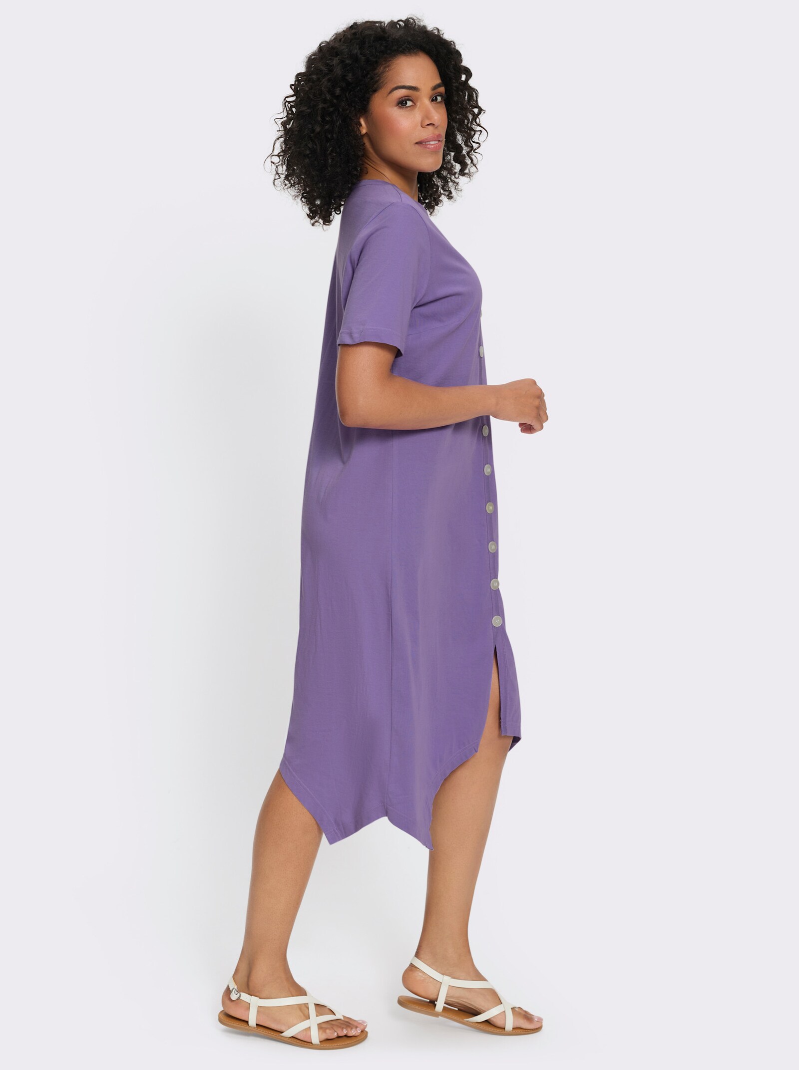A-Linien-Kleid mit durchgehender Knopfleiste - lavendel