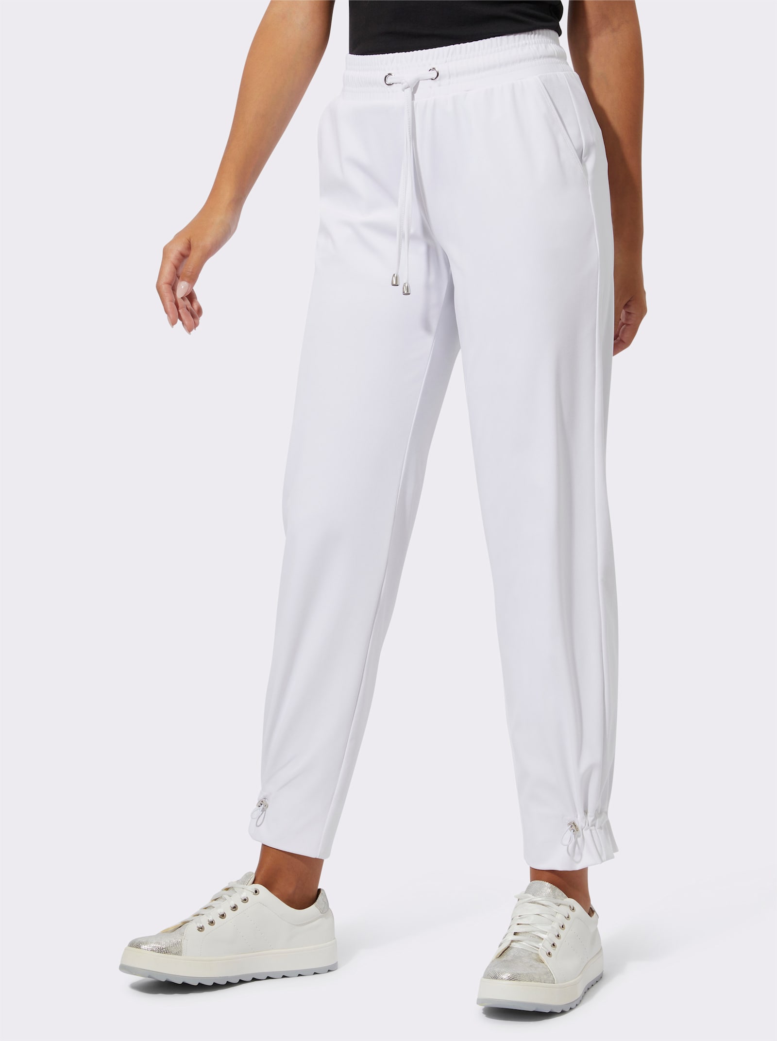 Jogg Pants mit Raffungen am Saum - weiß