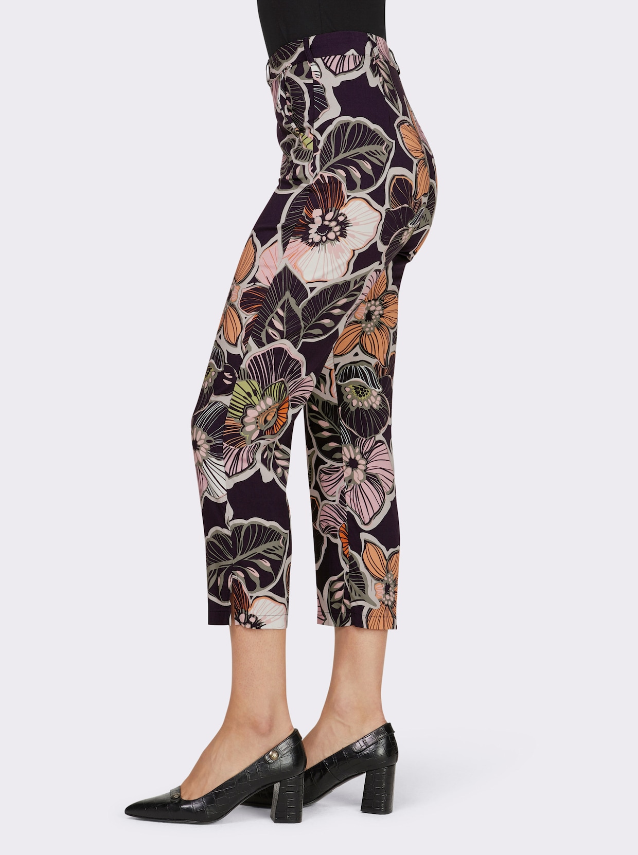 heine Broek met print - nachtblauw-roze geprint