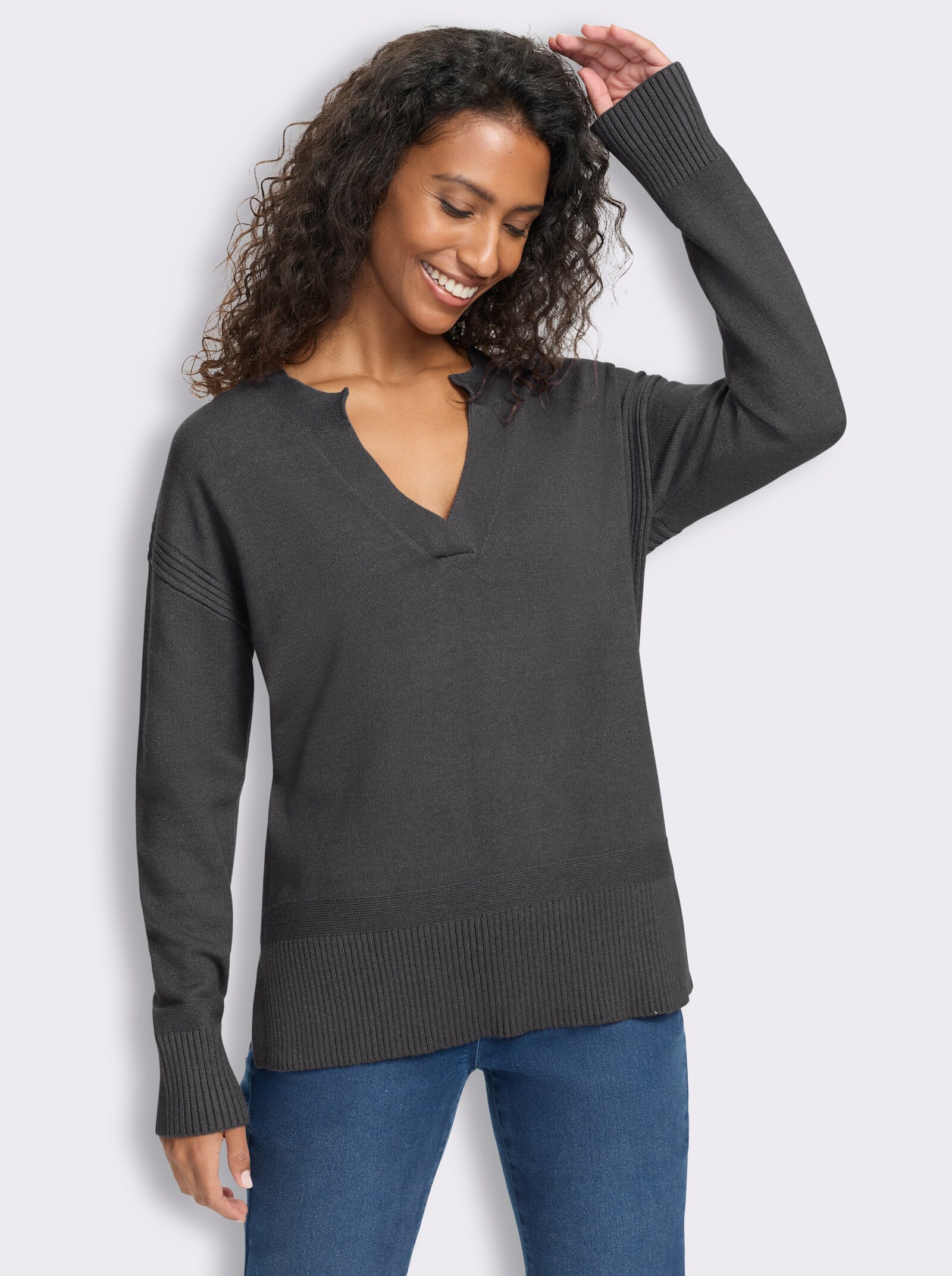 heine Pullover mit Seitenschlitzen - anthrazit-meliert