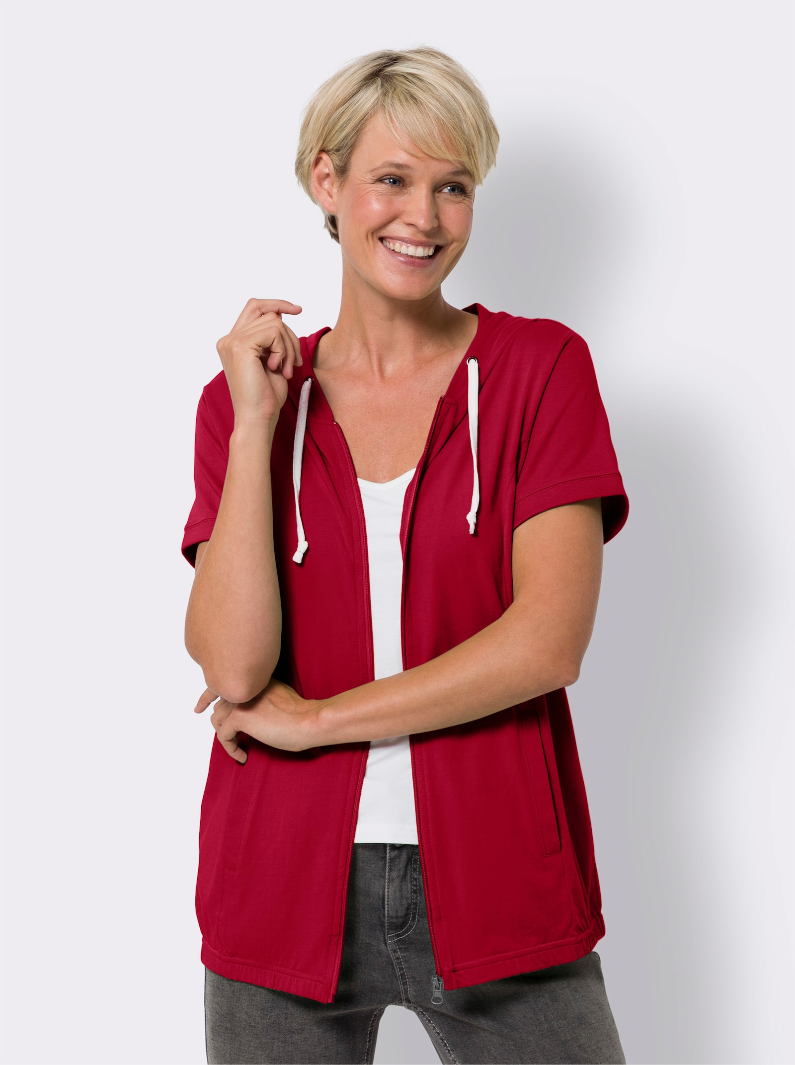 Shirtjasje met capuchon - rood