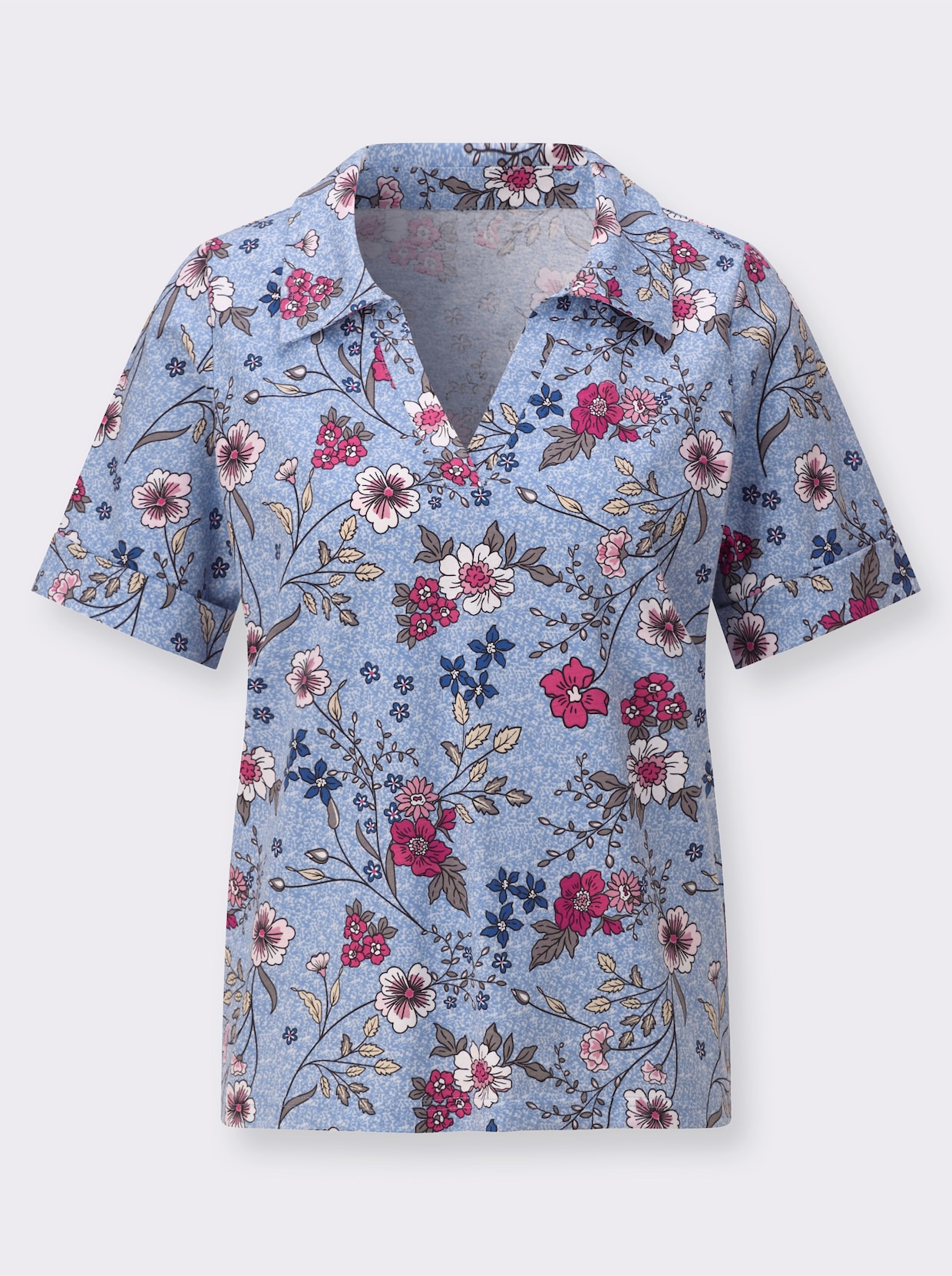 Poloshirt - bleu-fuchsia-bedruckt