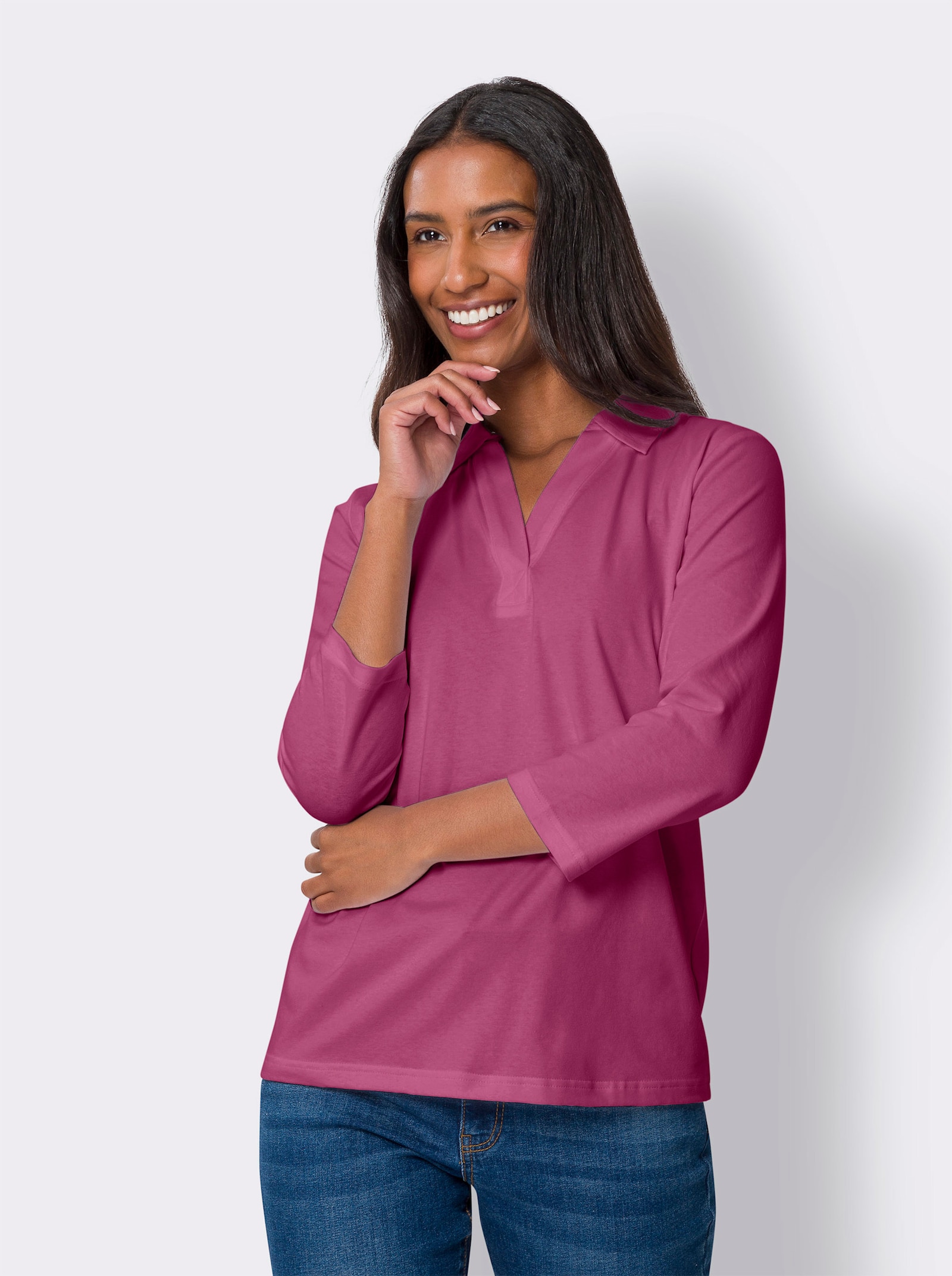 heine 3/4-Arm-Shirt mit Polokragen - erika