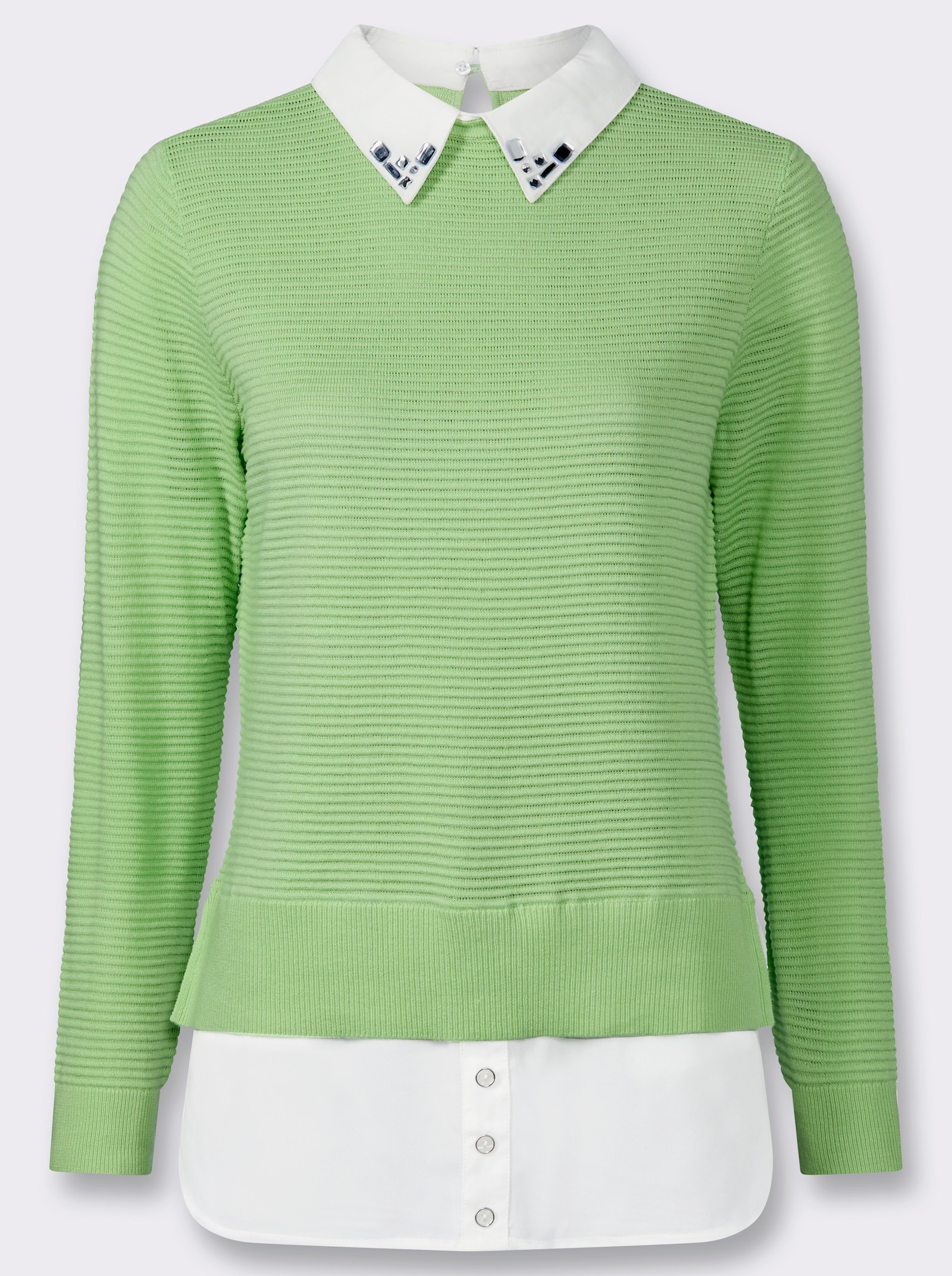2-in-1-Pullover mit Steinchenverzierung am Kragen - reseda