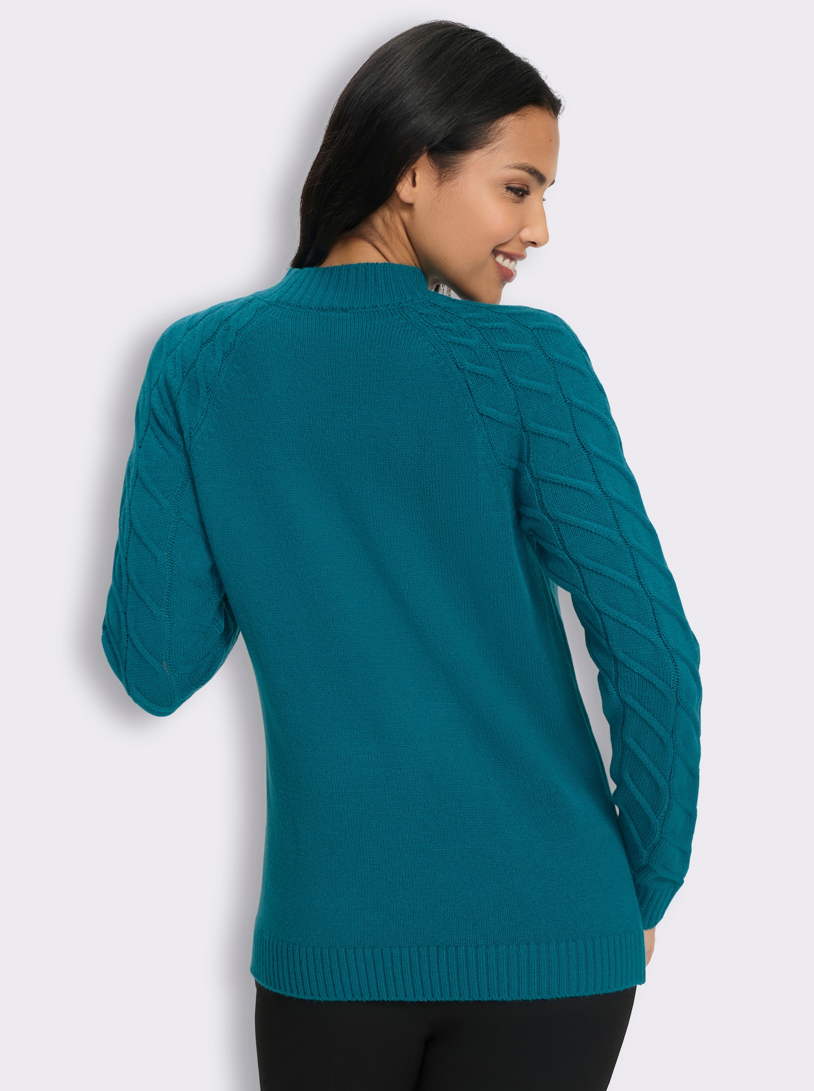 Stehkragenpullover mit Zopfmuster - aquapetrol