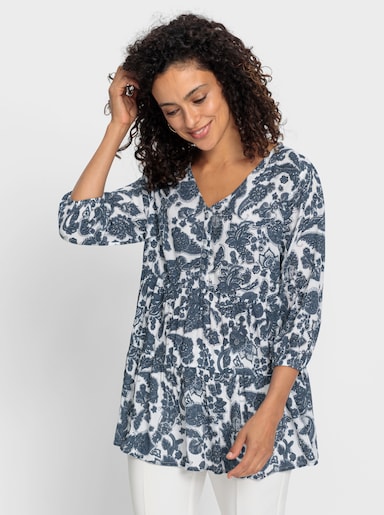 Tunika mit Ornament-Druck - dunkelblau-weiß-gemustert