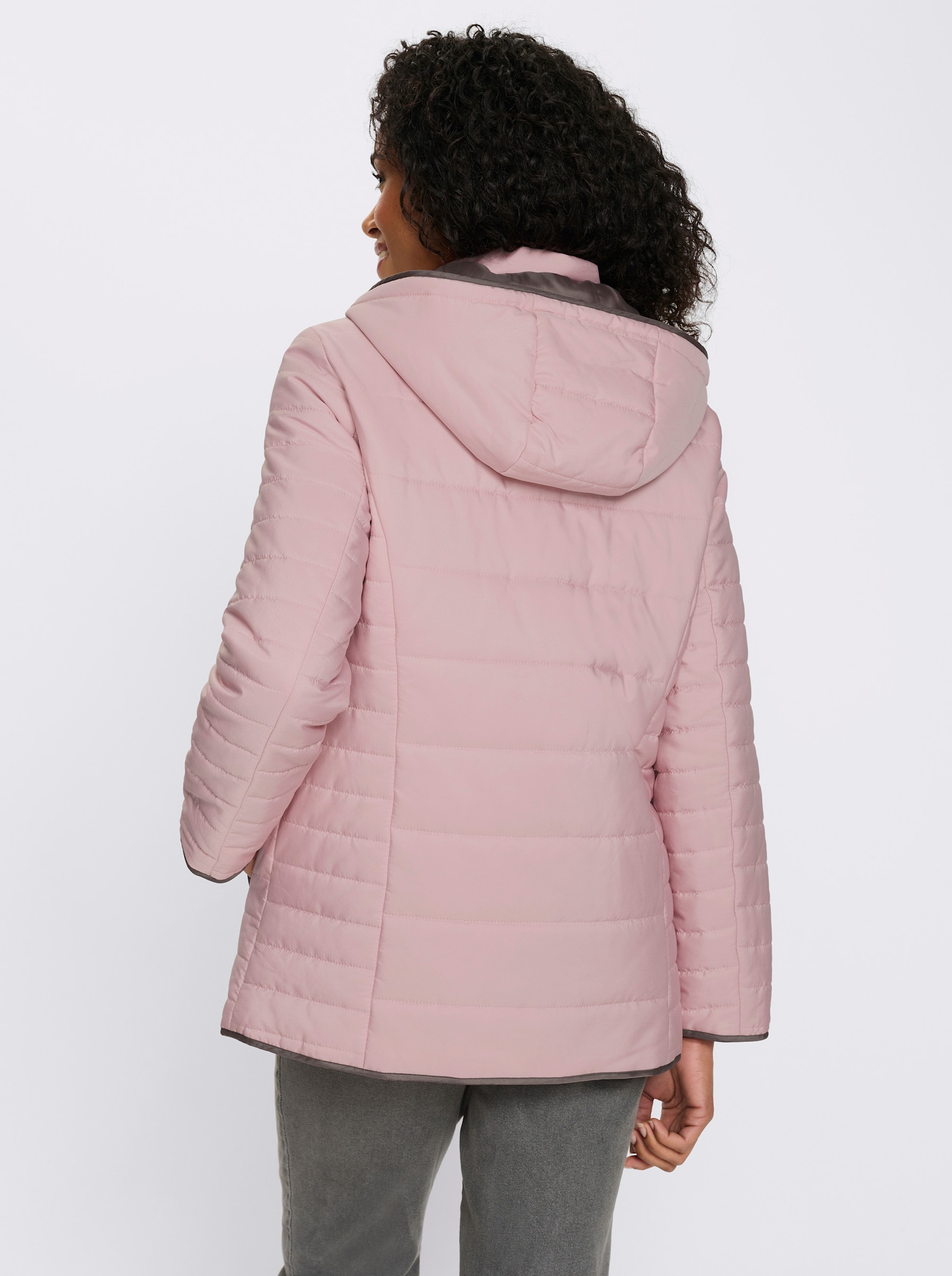 Steppjacke mit Kapuze und Stehkragen - hortensie