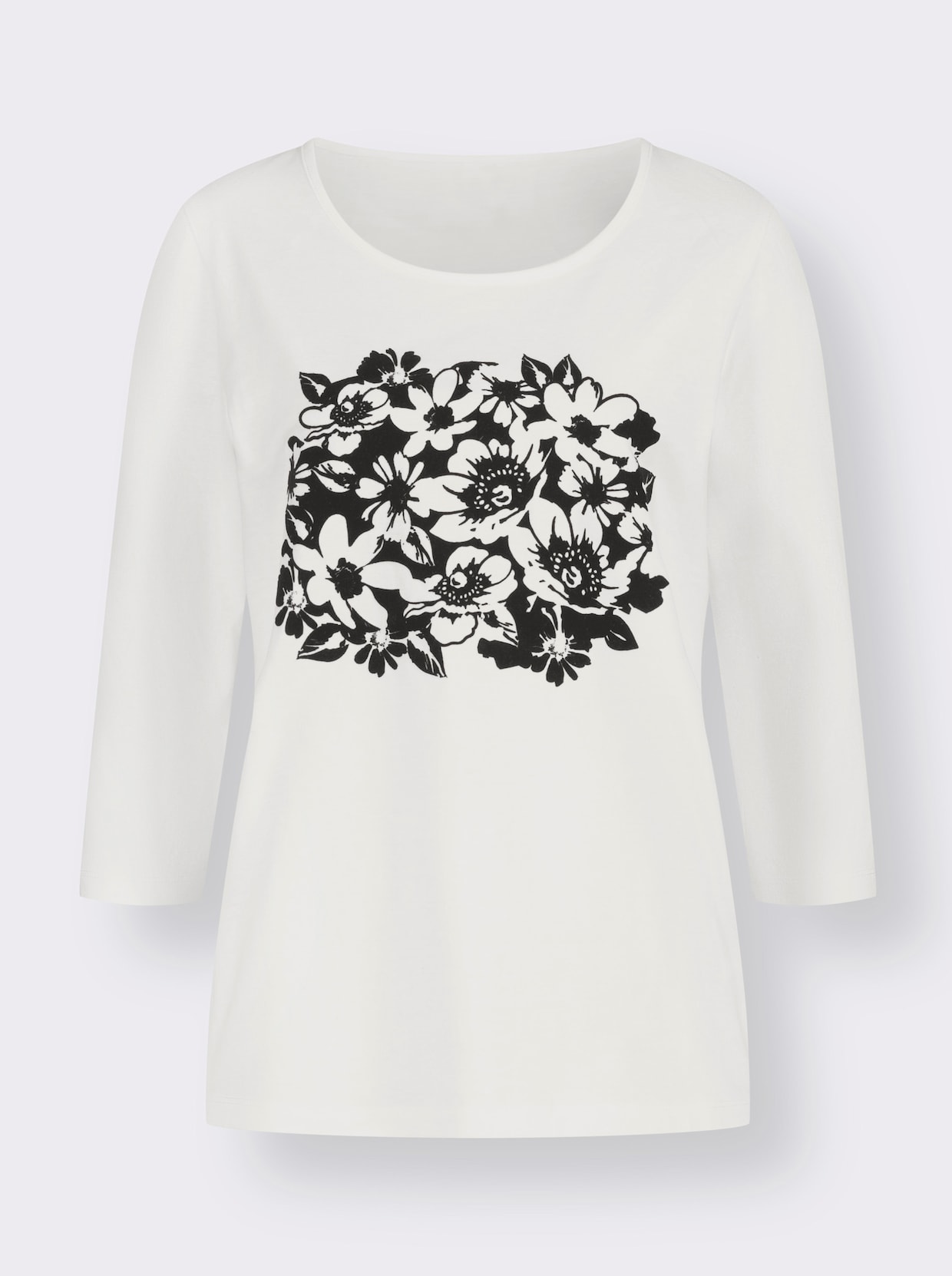 Shirt met 3/4-mouw - ecru/zwart