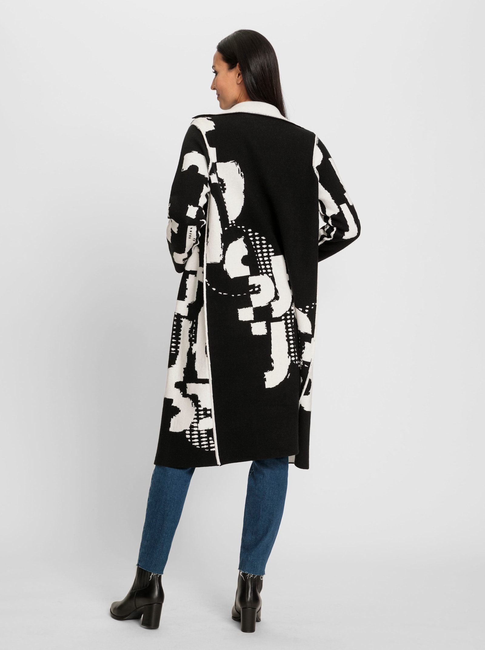 heine Gebreide mantel met reverskraag - zwart/ecru gedessineerd