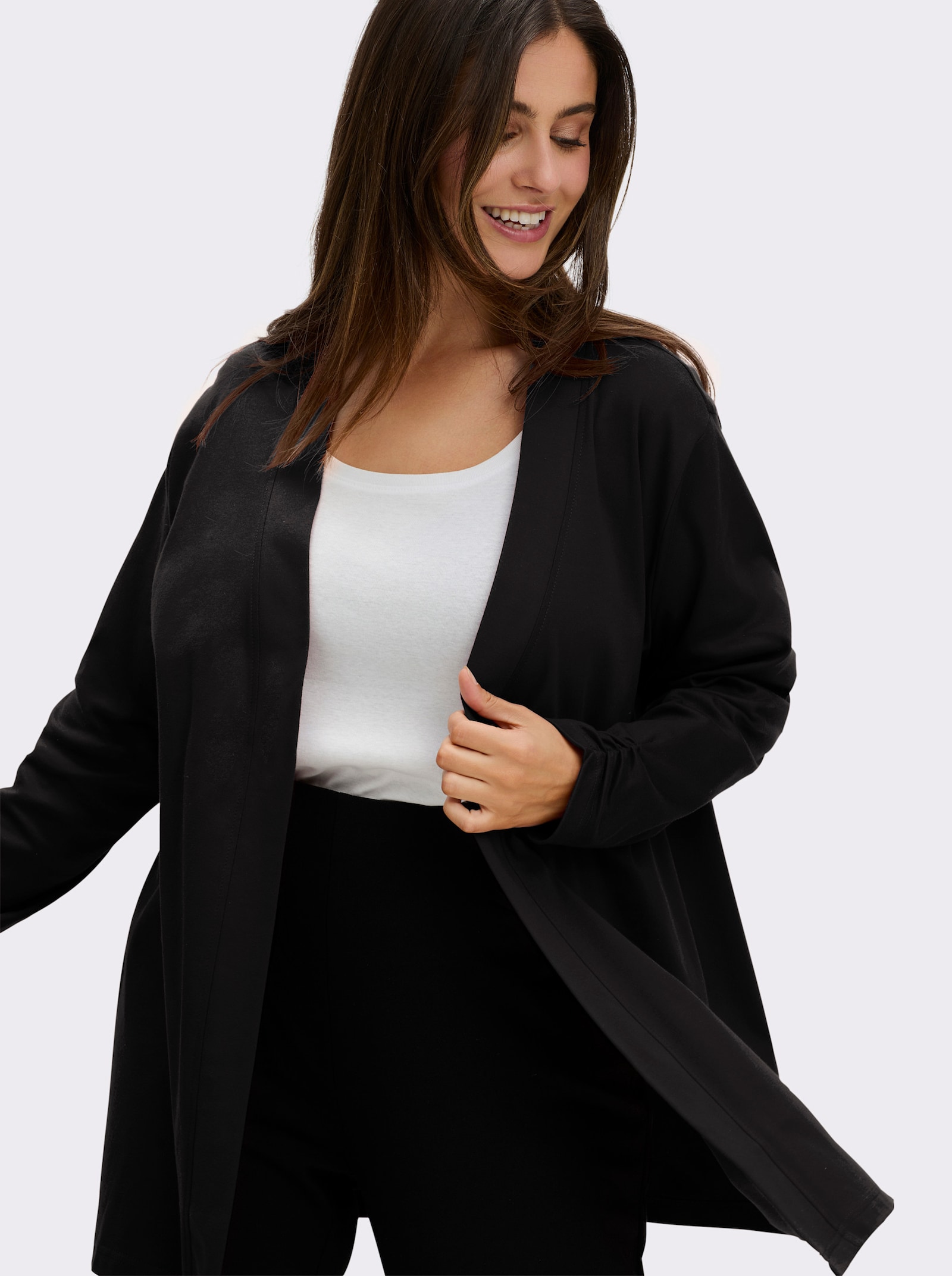Shirtjacke mit Ärmel-Raffungen - schwarz