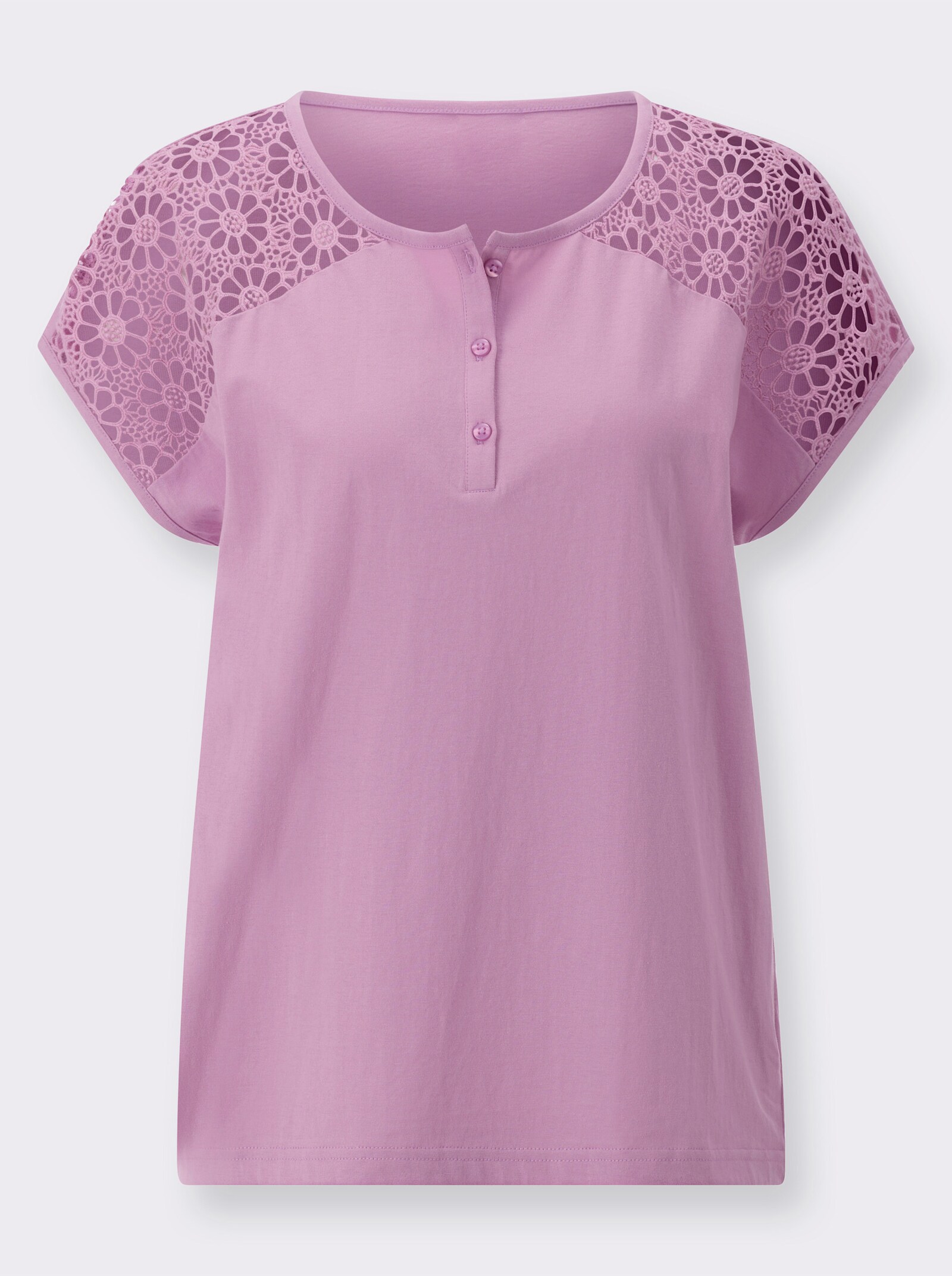 Spitzenshirt mit kurzer Knopfleiste - orchidee