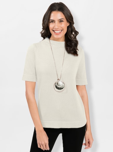 Stehkragenpullover mit Halbarm - ecru
