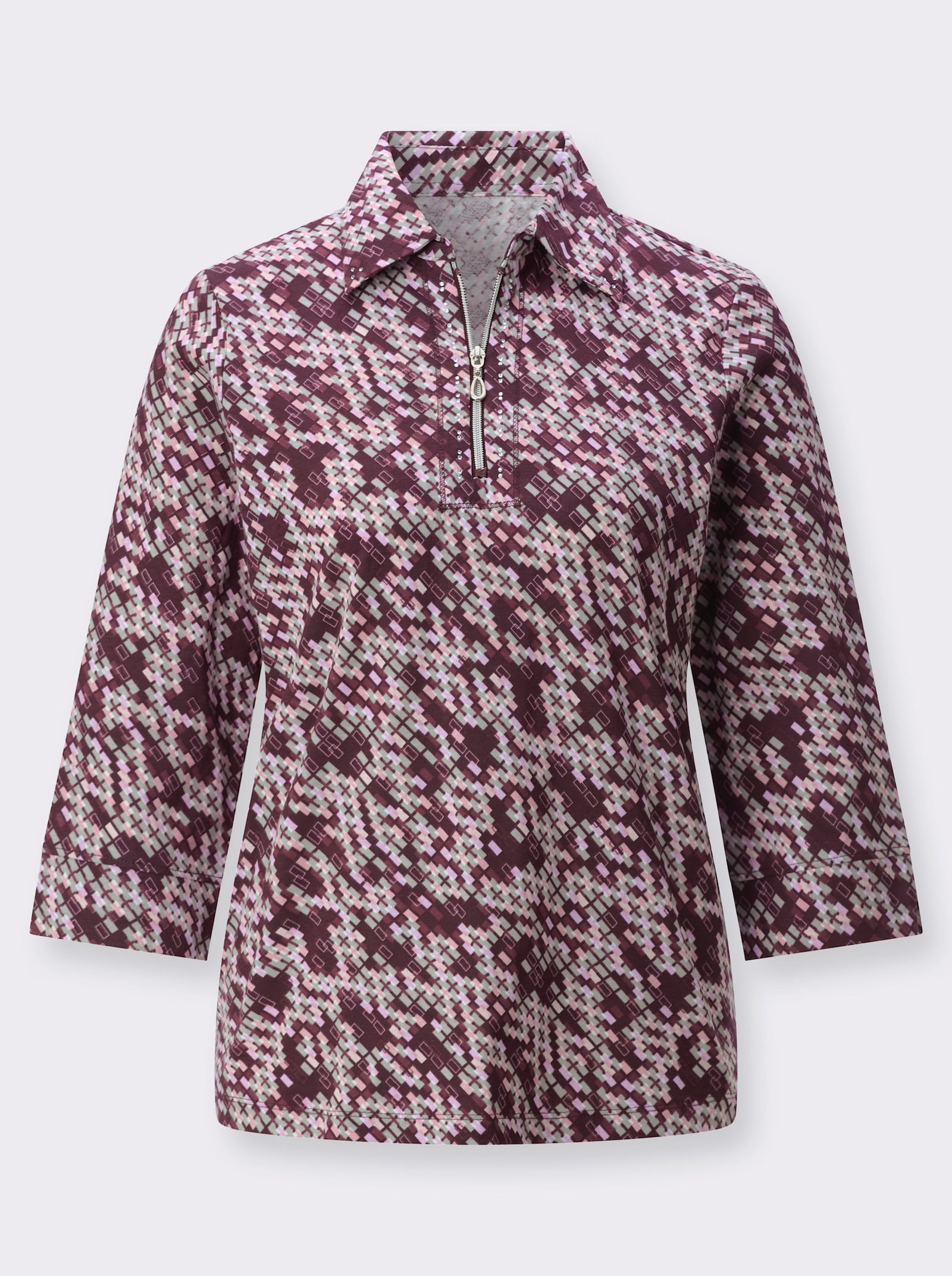 Poloshirt mit Glitzersteinchen - orchidee-ecru-bedruckt