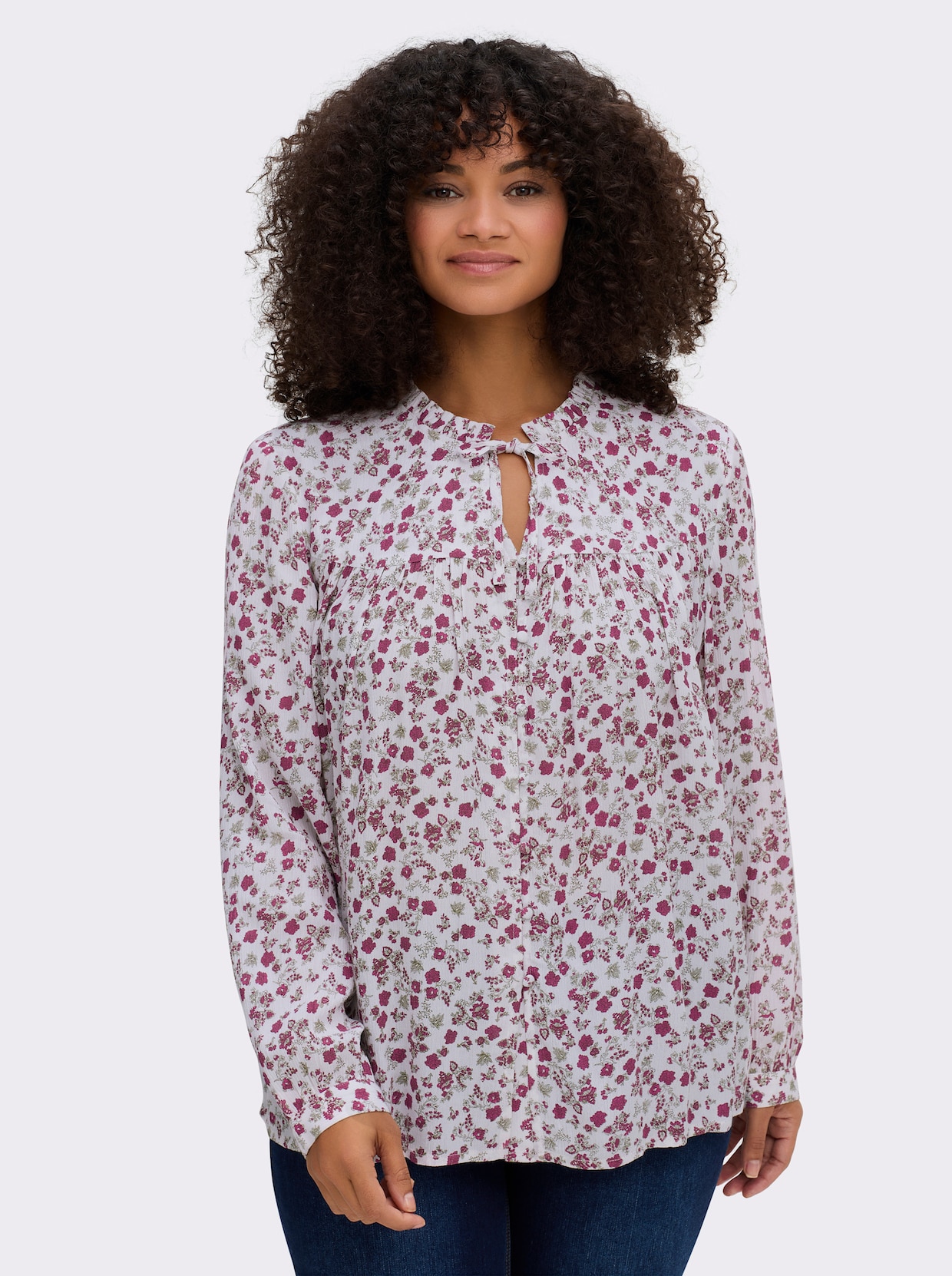 sheego Crêpeblouse - ecru/heide geprint