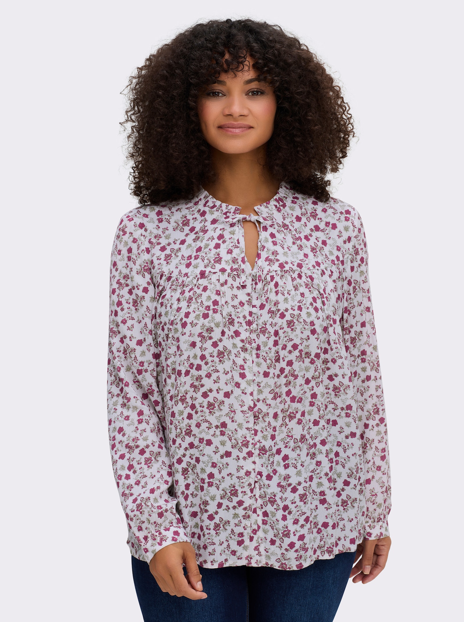 sheego Crêpeblouse met bloemetjesprint - ecru/heide geprint