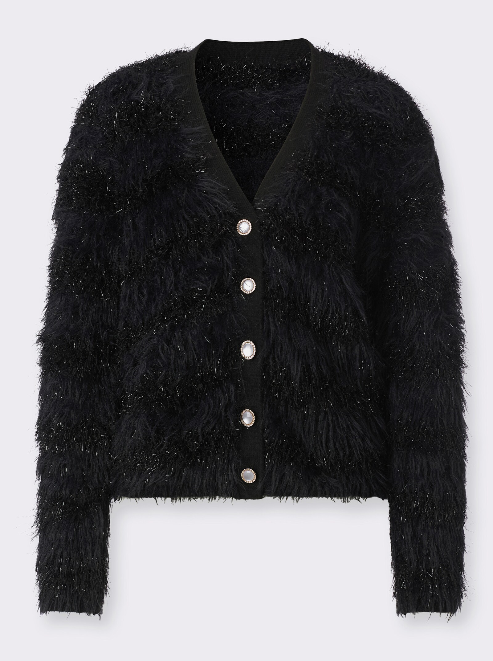 Strickjacke mit Glitzergarn - schwarz